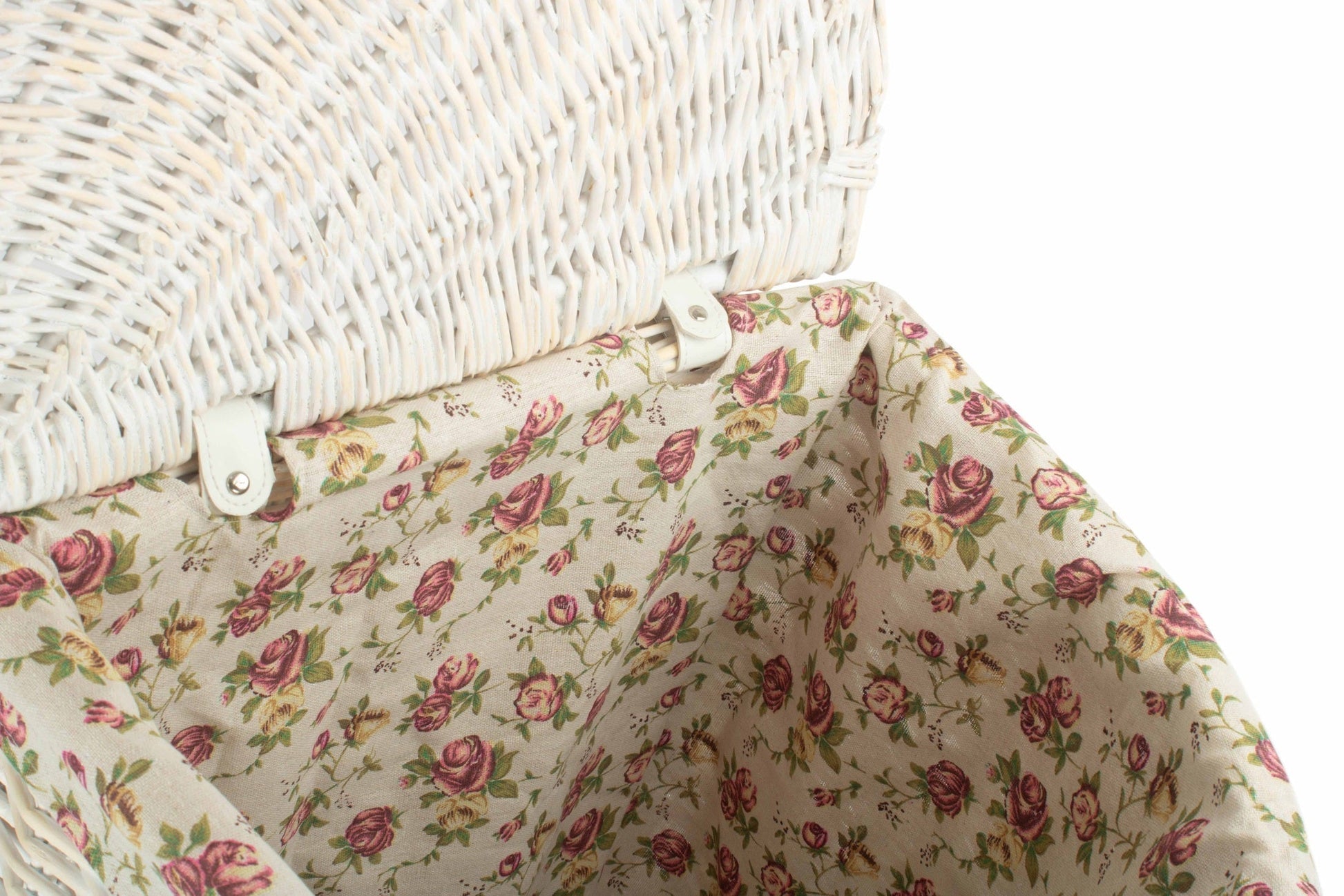 White Wash Willow Corner Laundry Hamper With Garden Rose Lining - Large - REGN