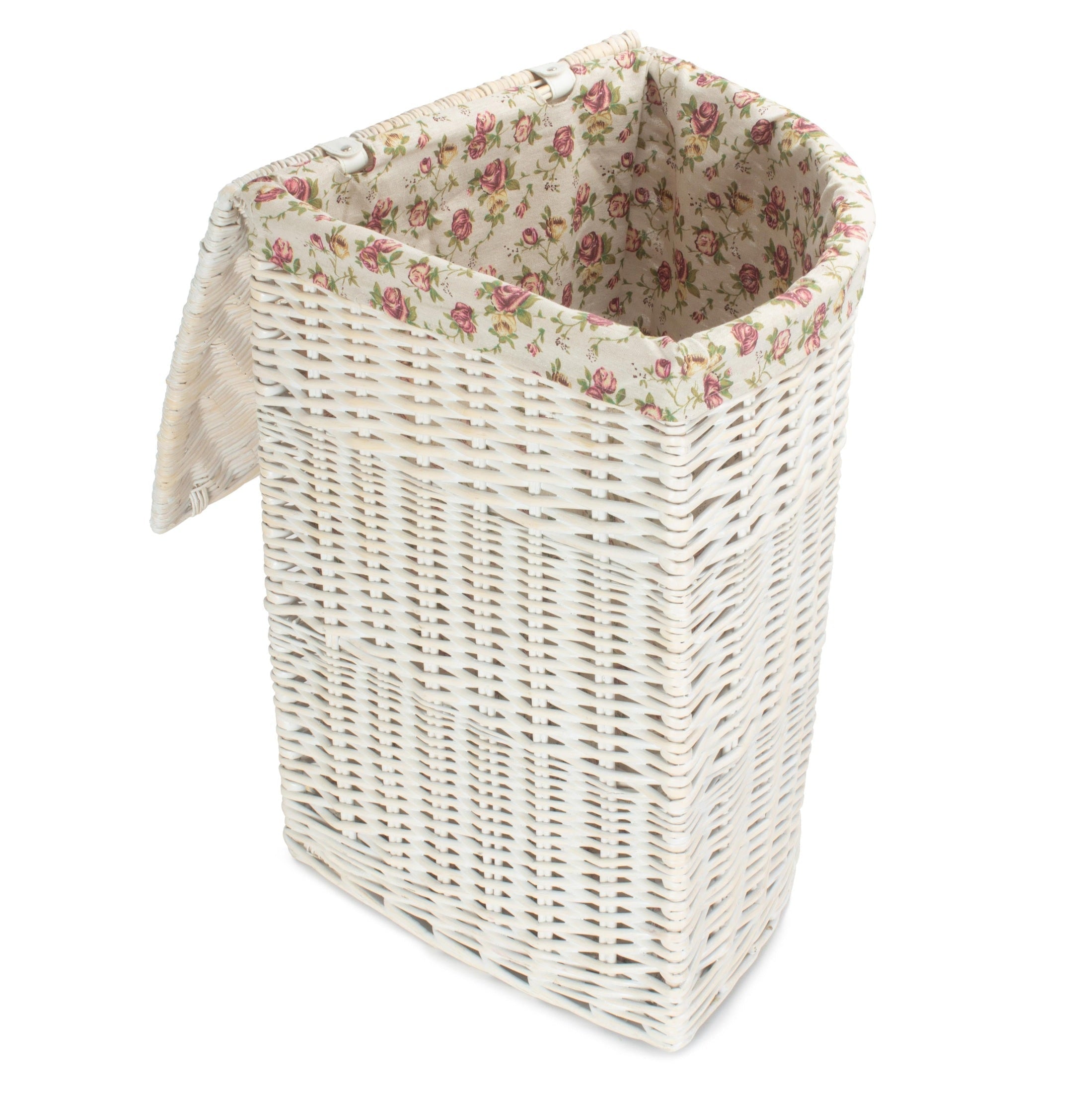 White Wash Willow Corner Laundry Hamper With Garden Rose Lining - Large - REGN