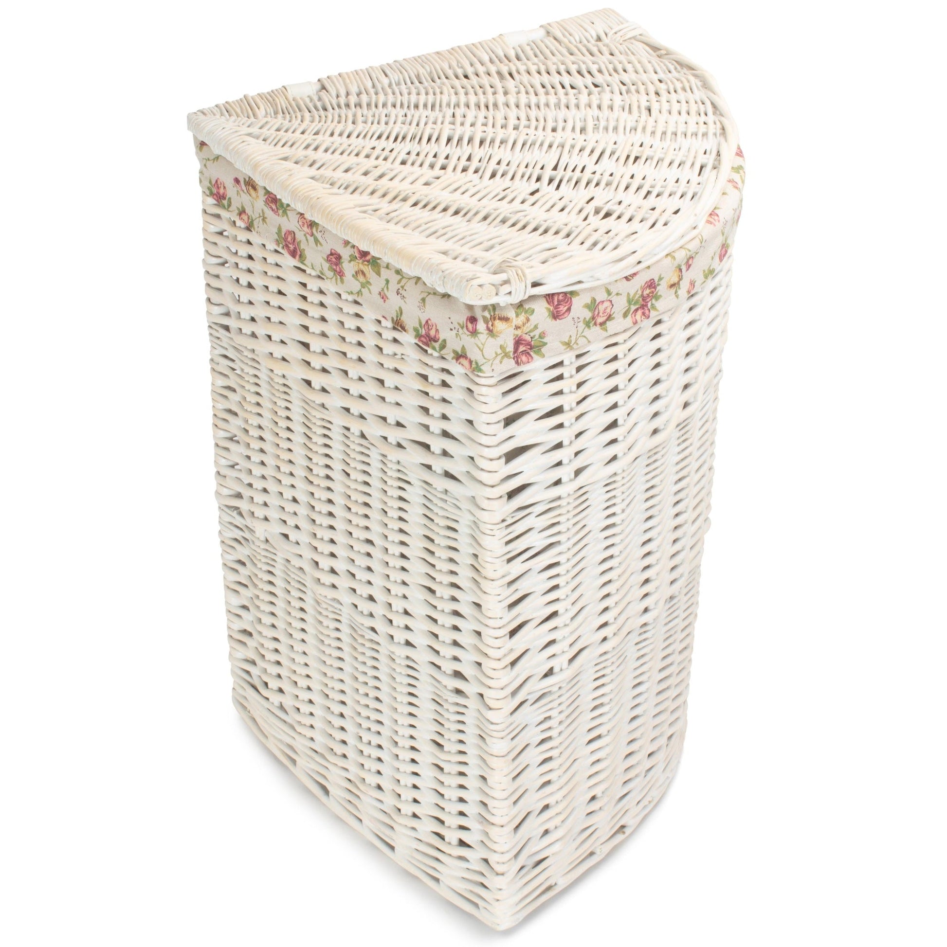 White Wash Willow Corner Laundry Hamper With Garden Rose Lining - Large - REGN