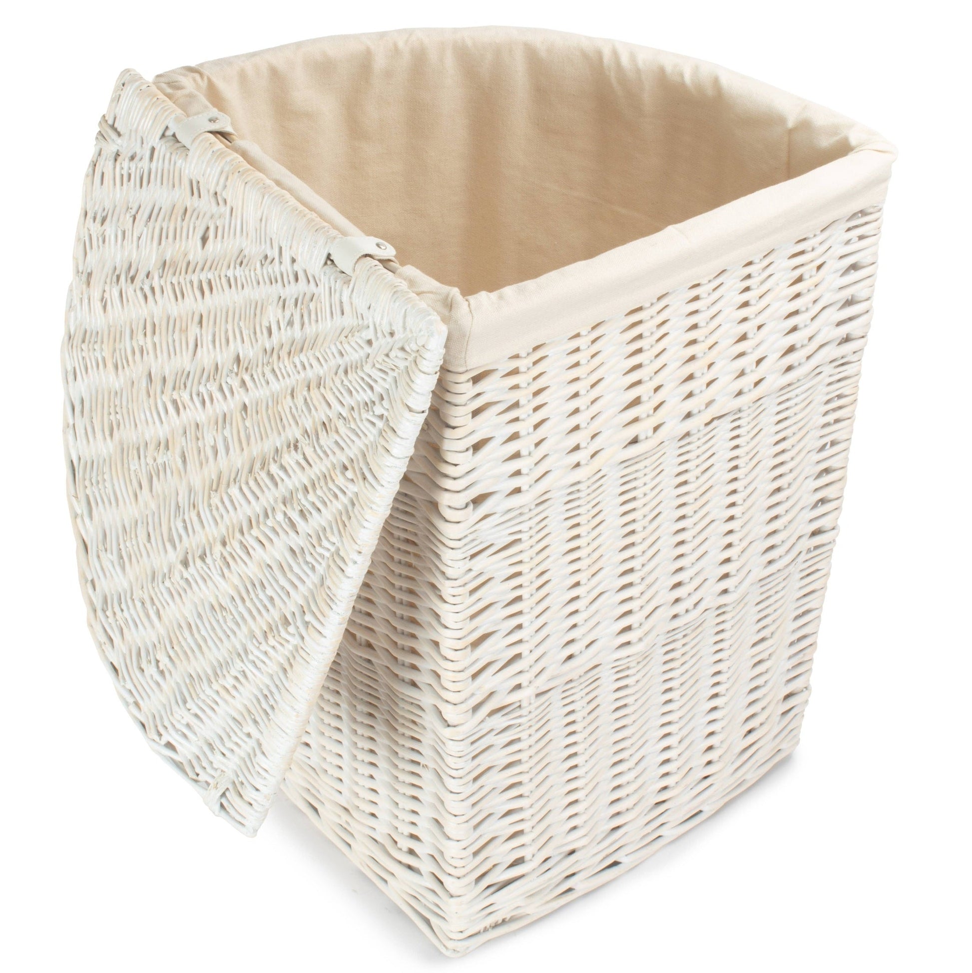 White Wash Willow Corner Laundry Hamper with White Lining - Large - REGN