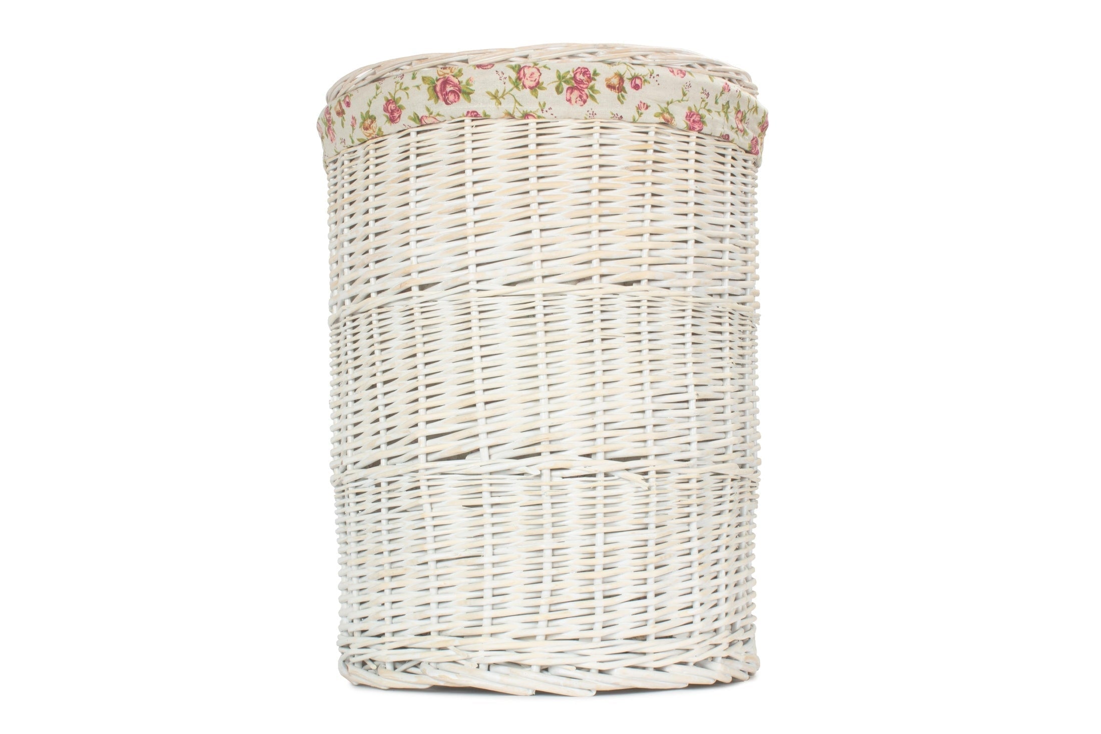White Wash Willow Round Laundry Hamper With Garden Rose Lining - Large - REGN