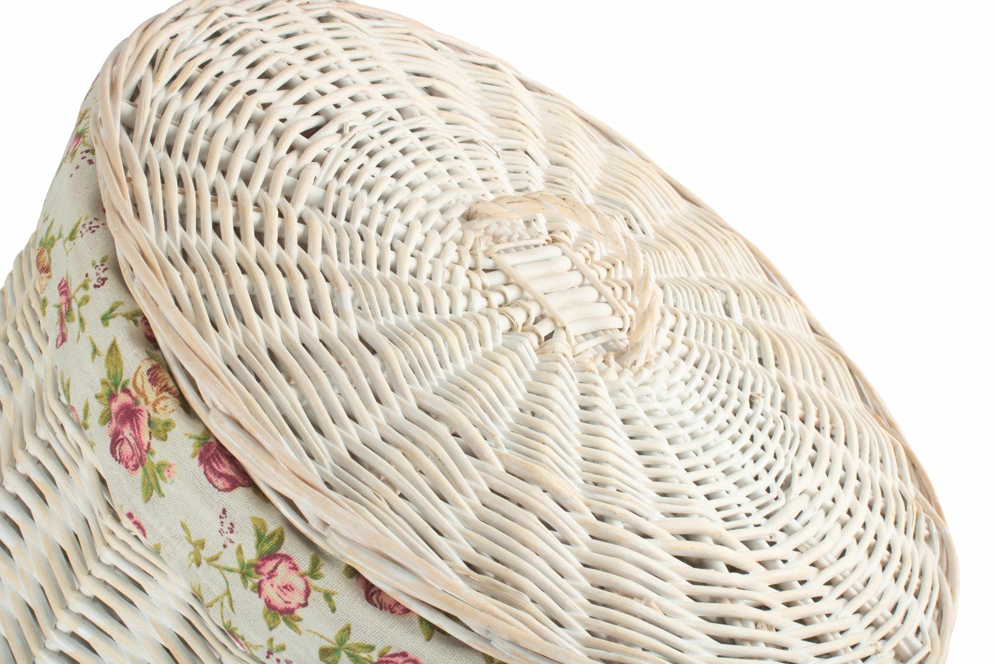 White Wash Willow Round Laundry Hamper With Garden Rose Lining - Large - REGN