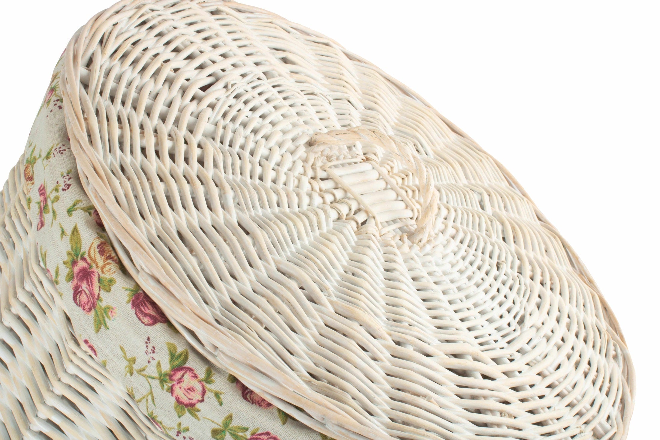 White Wash Willow Round Laundry Hamper With Garden Rose Lining - Large - REGN