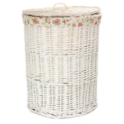 White Wash Willow Round Laundry Hamper With Garden Rose Lining - Large - REGN