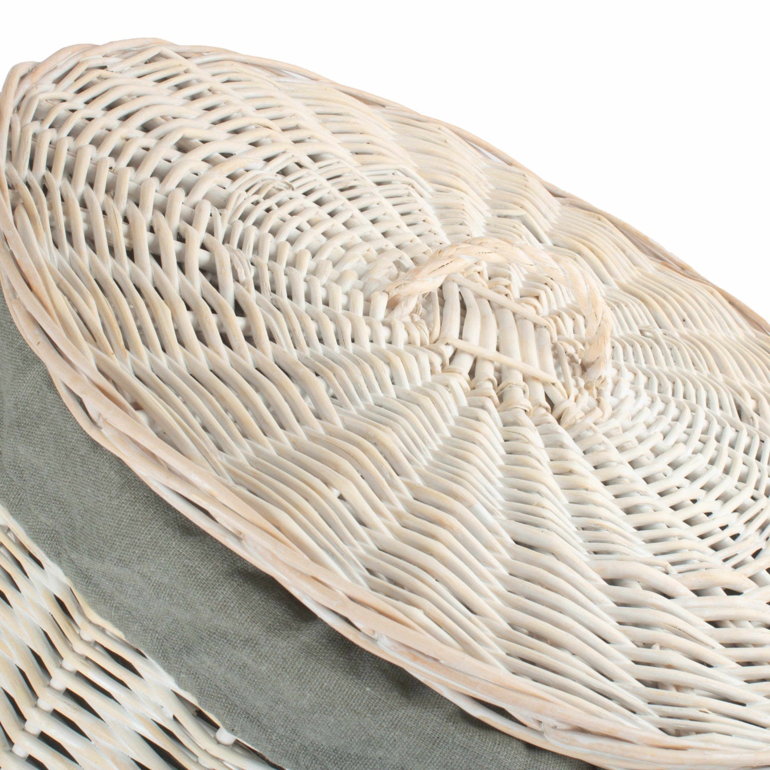 White Wash Willow Round Laundry Hamper With Grey Sage Lining - Large - REGN