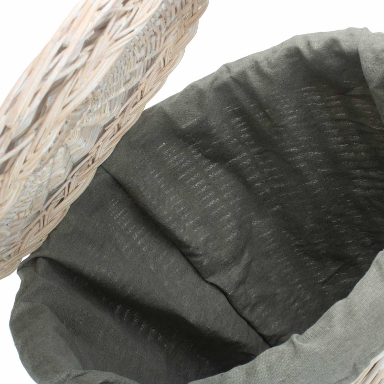 White Wash Willow Round Laundry Hamper With Grey Sage Lining - Large - REGN