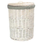 White Wash Willow Round Laundry Hamper With Grey Sage Lining - Large - REGN