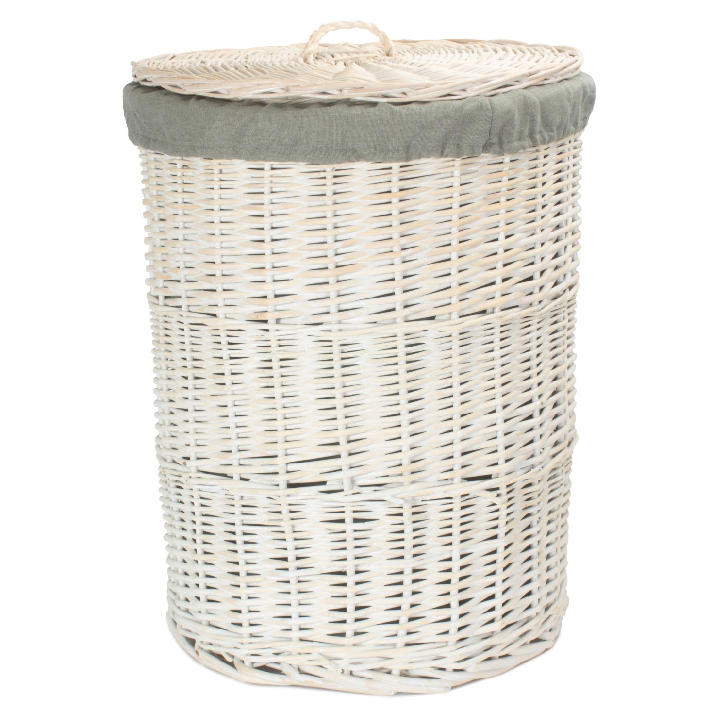 White Wash Willow Round Laundry Hamper With Grey Sage Lining - Large - REGN