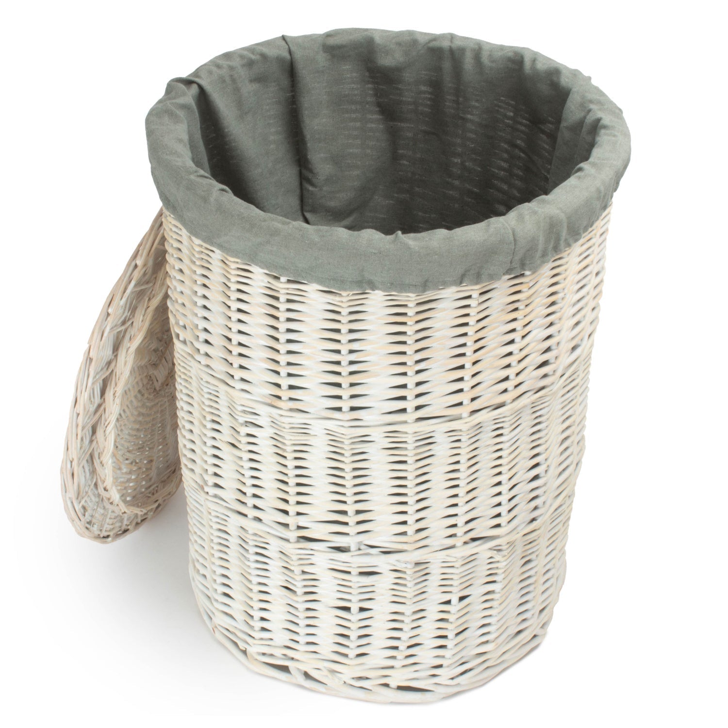 White Wash Willow Round Laundry Hamper With Grey Sage Lining - Large - REGN