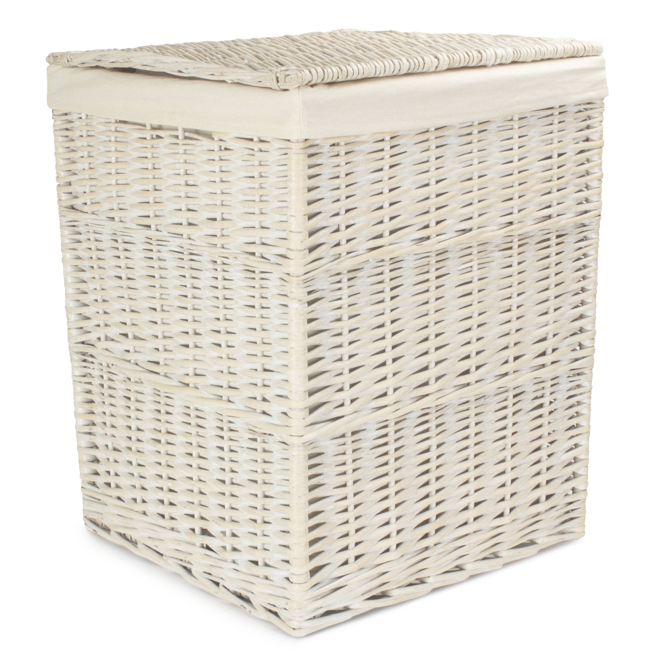 White Wash Willow Square Laundry Hamper with White Lining - Large - REGN