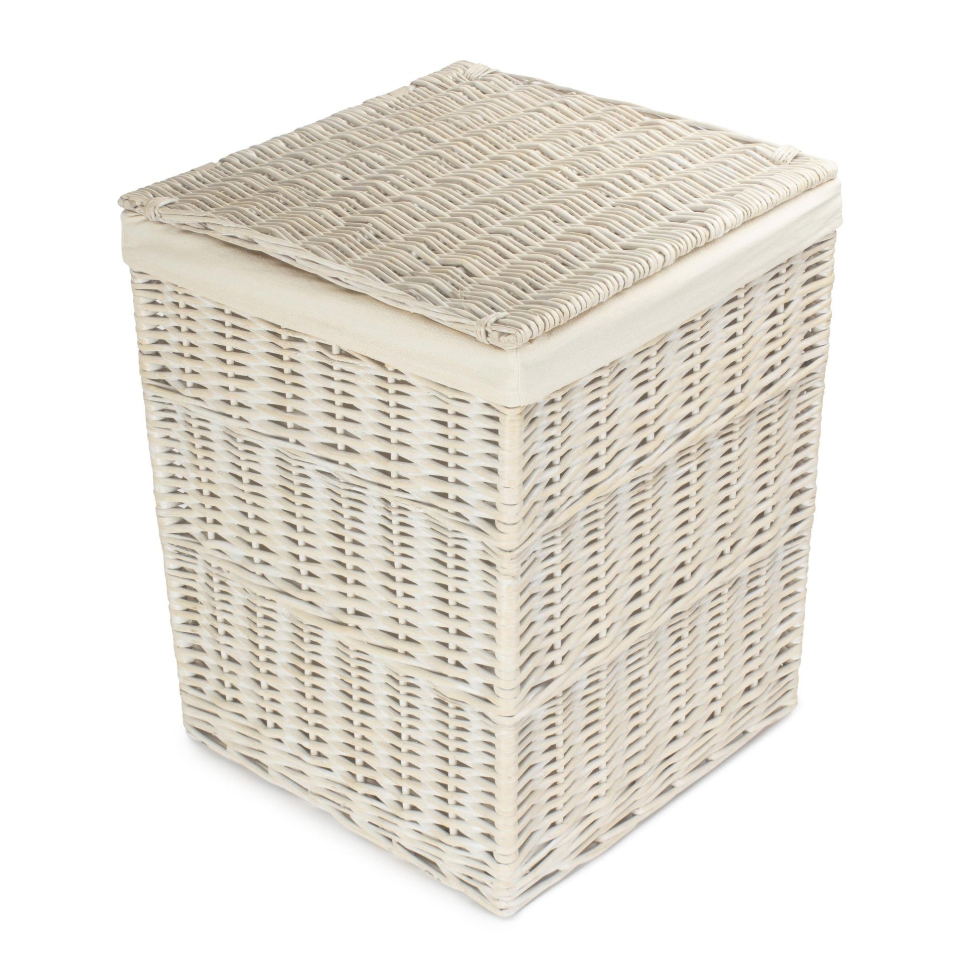 White Wash Willow Square Laundry Hamper with White Lining - Large - REGN