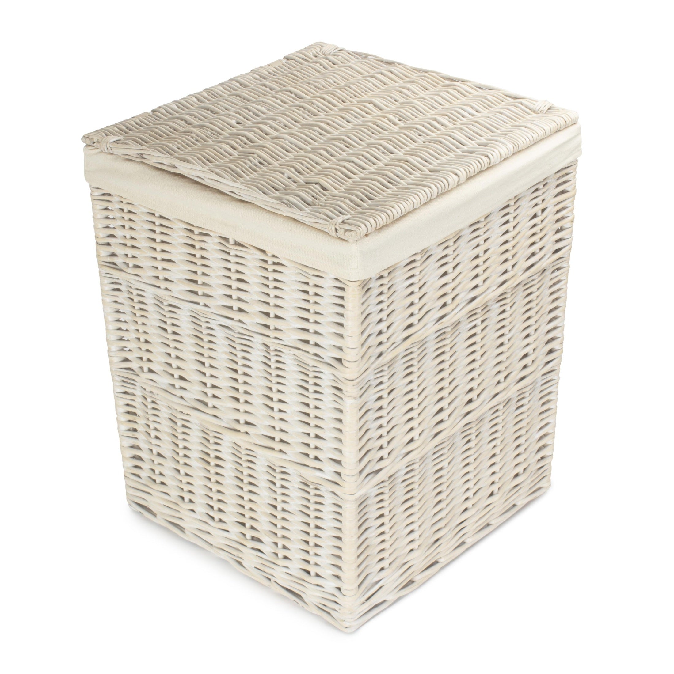White Wash Willow Square Laundry Hamper with White Lining - Large - REGN