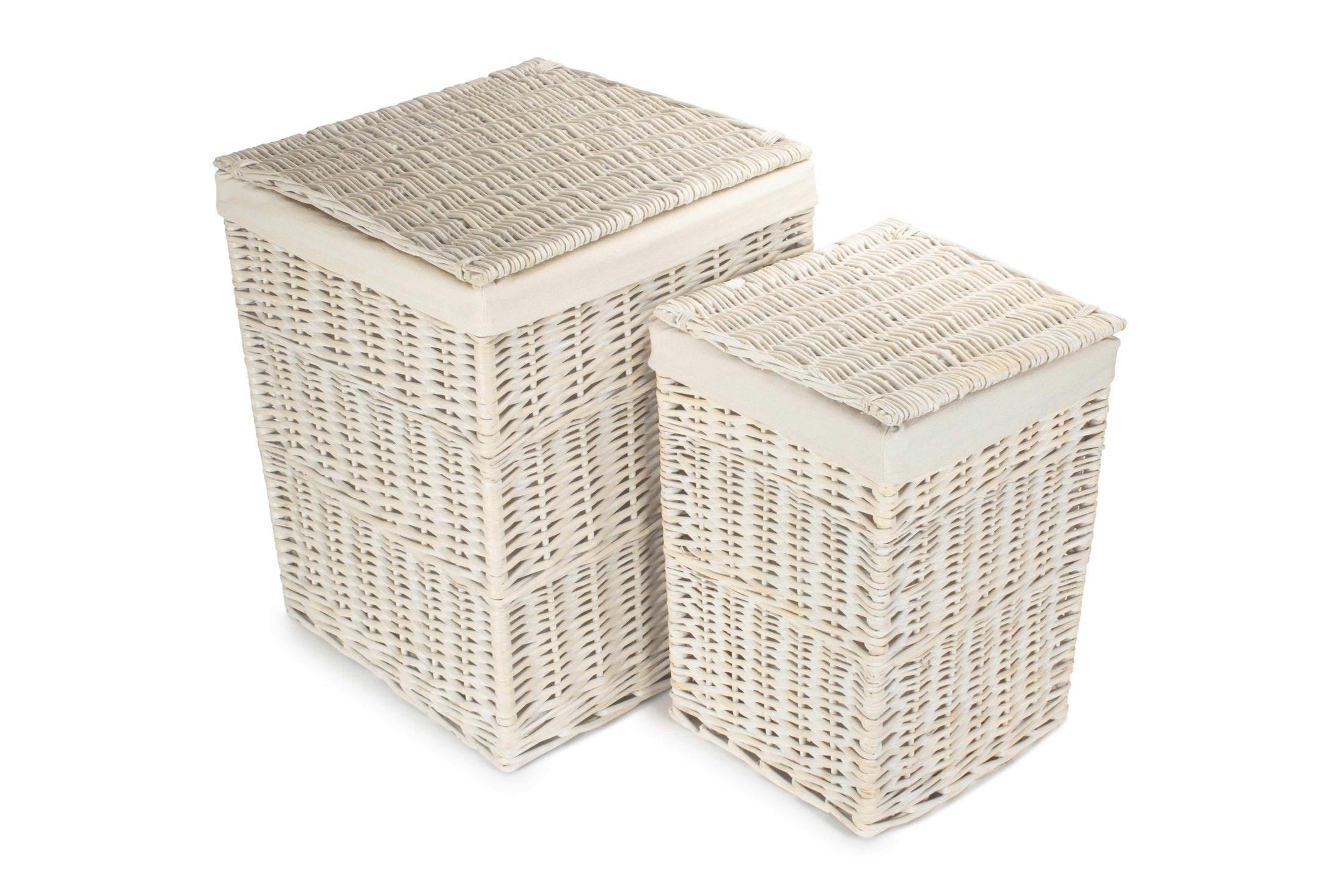 White Wash Willow Square Laundry Hamper with White Lining Set 2 - REGN