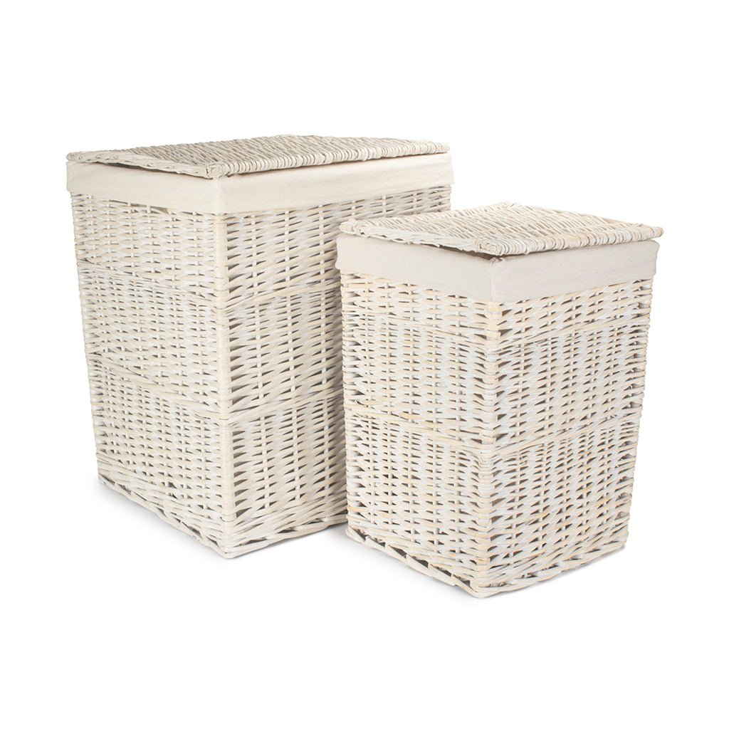 White Wash Willow Square Laundry Hamper with White Lining Set 2 - REGN