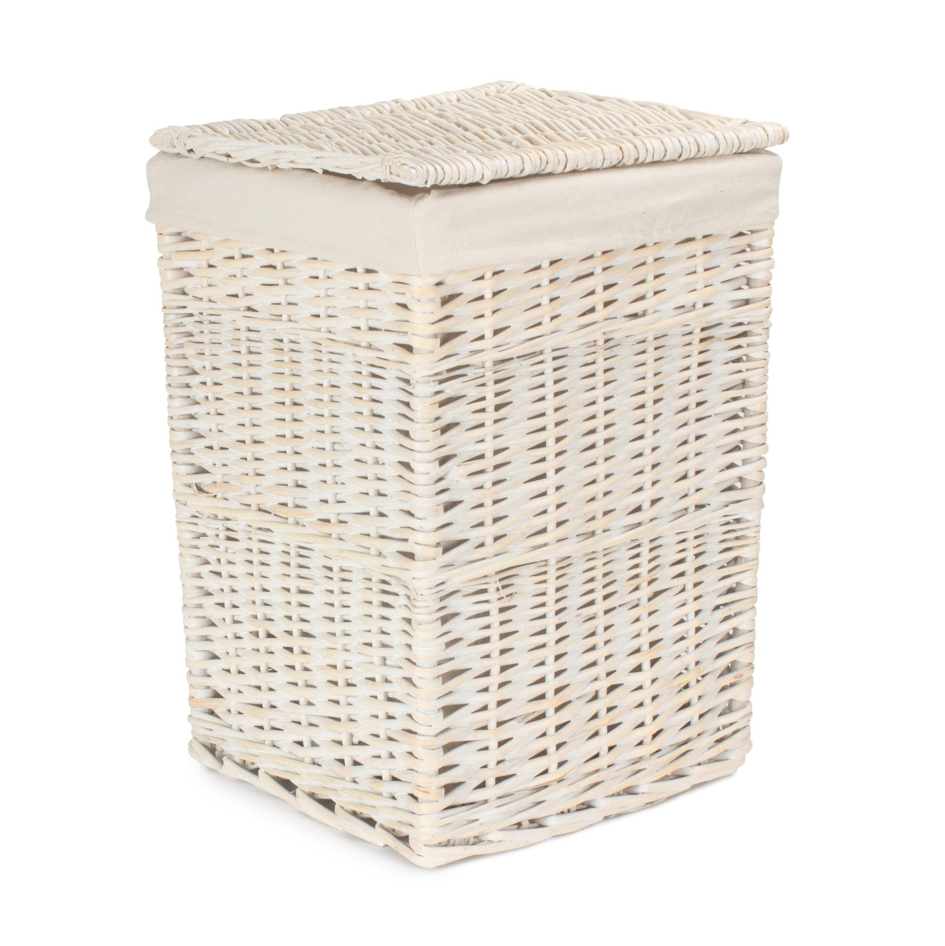 White Wash Willow Square Laundry Hamper with White Lining - Small - REGN