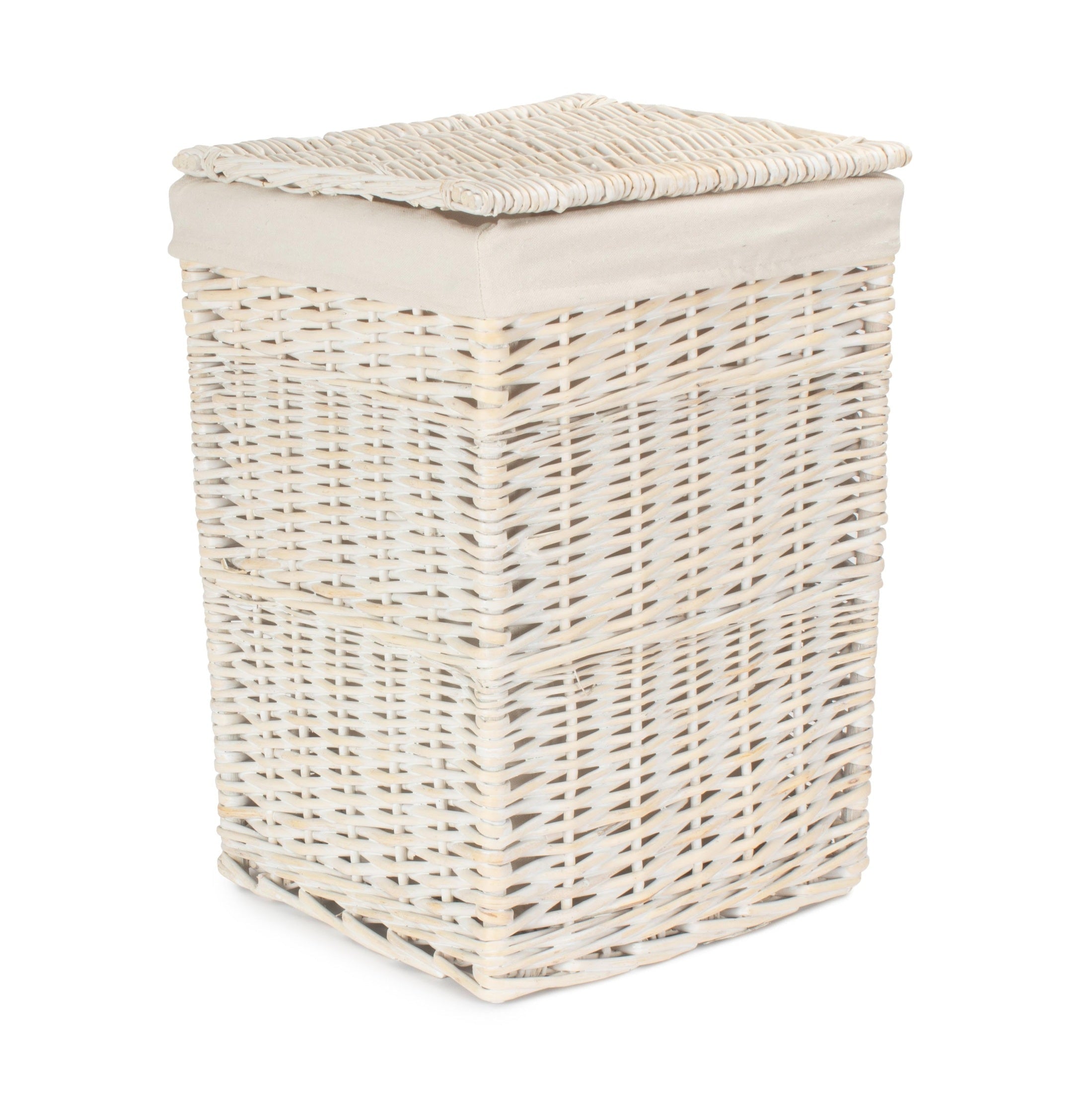 White Wash Willow Square Laundry Hamper with White Lining - Small - REGN