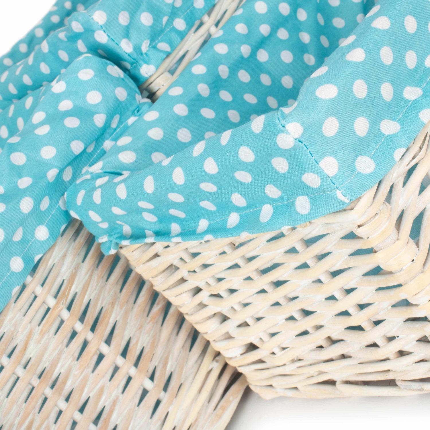 White Wash Willow Storage Basket with Blue Spotty Lining Set 4 - REGN