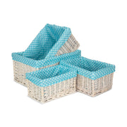White Wash Willow Storage Basket with Blue Spotty Lining Set 4 - REGN
