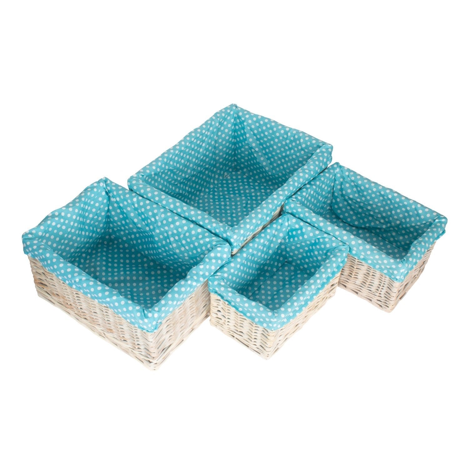 White Wash Willow Storage Basket with Blue Spotty Lining Set 4 - REGN