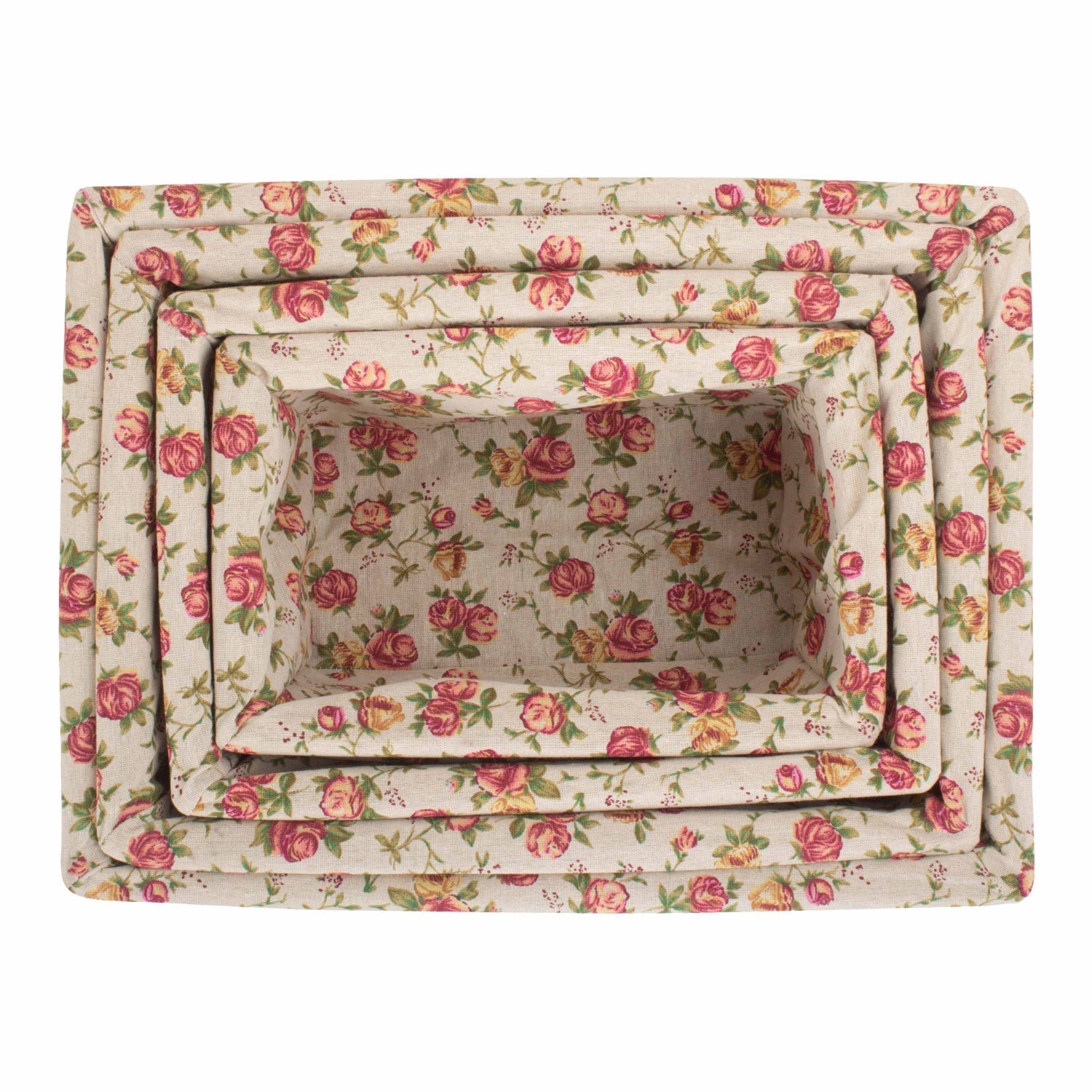 White Wash Willow Storage Basket with Garden Rose Lining Set 4 - REGN