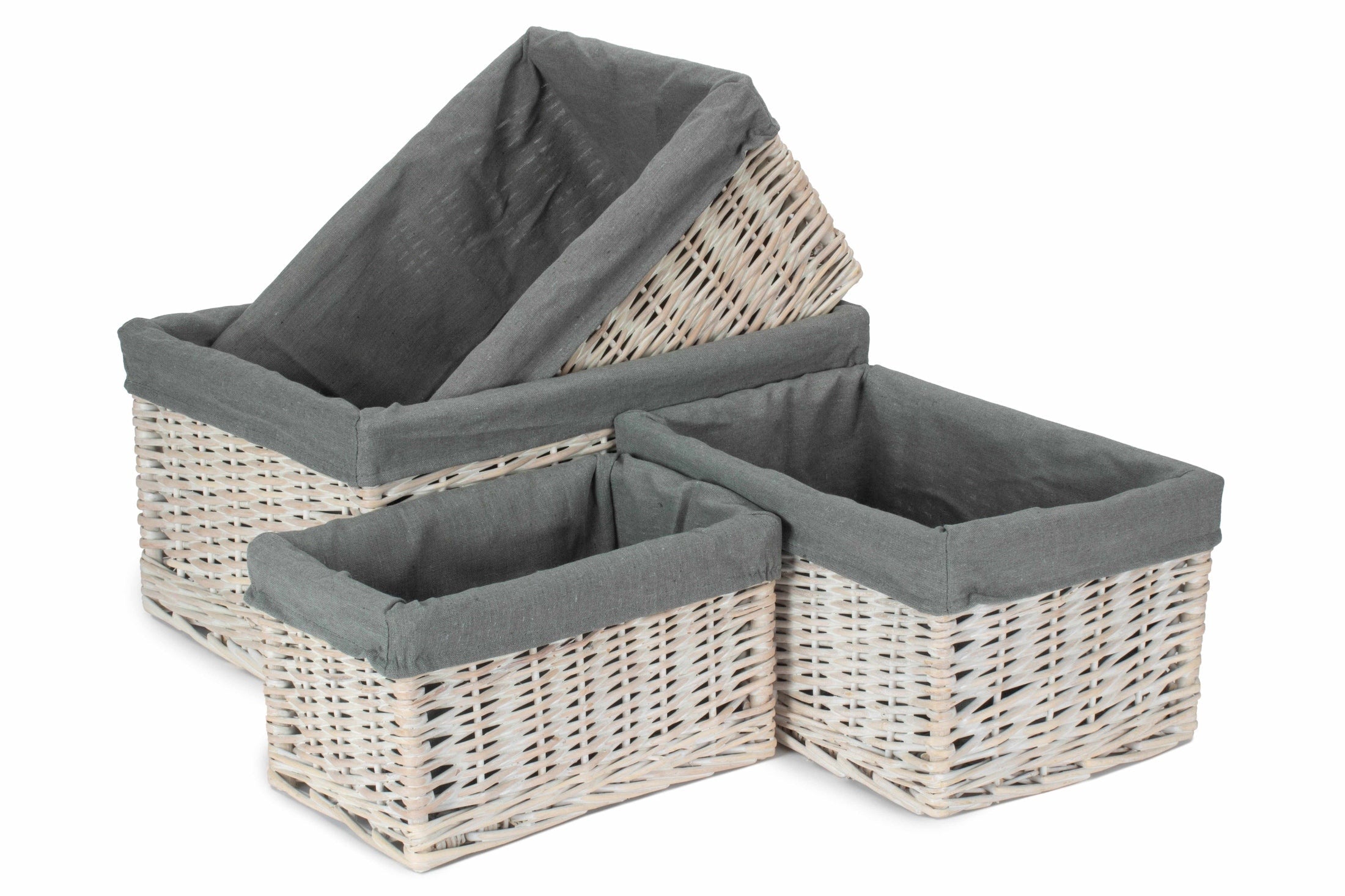 White Wash Willow Storage Basket with Grey Sage Lining Set 4 - REGN
