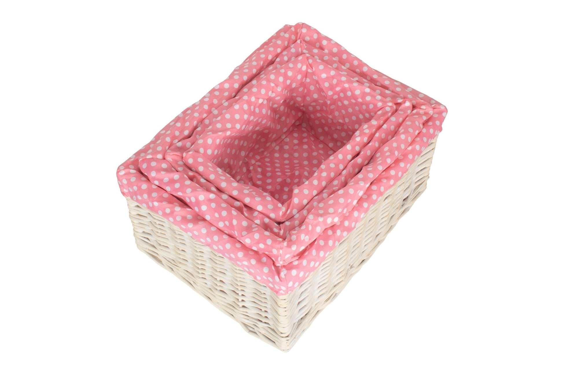 White Wash Willow Storage Basket with Pink Spotty Lining Set 4 - REGN