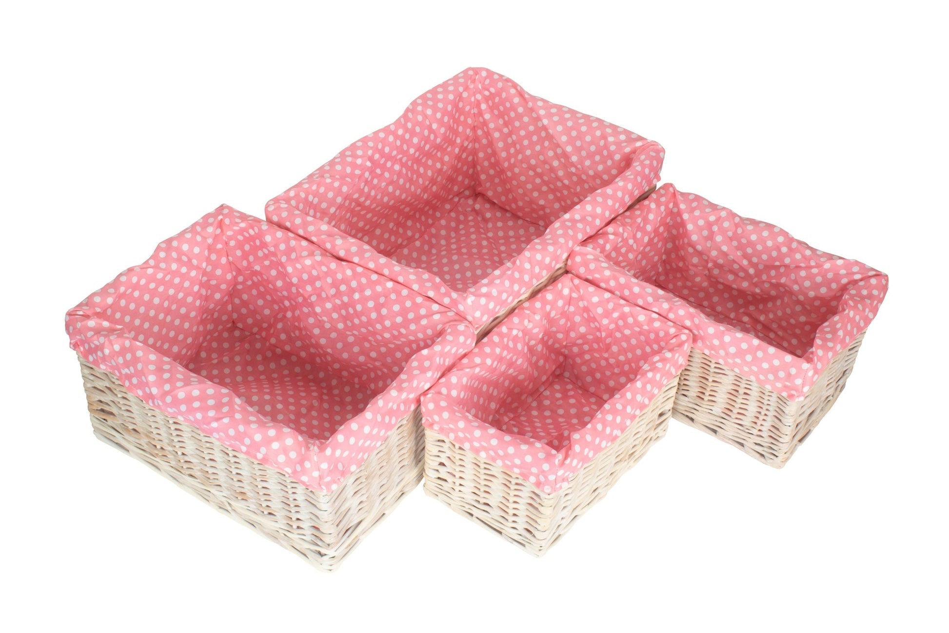 White Wash Willow Storage Basket with Pink Spotty Lining Set 4 - REGN