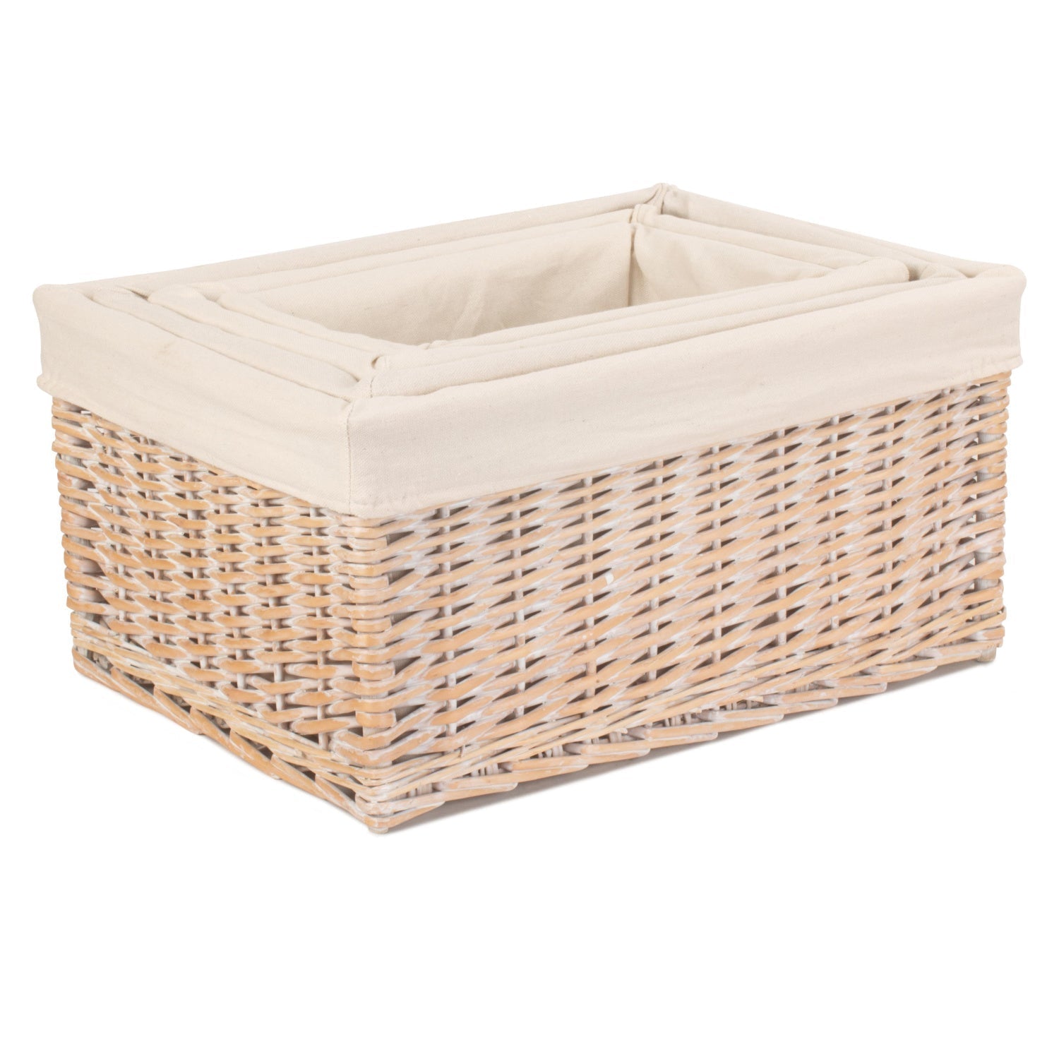 White Wash Willow Storage Basket with White Lining Set 4 - REGN