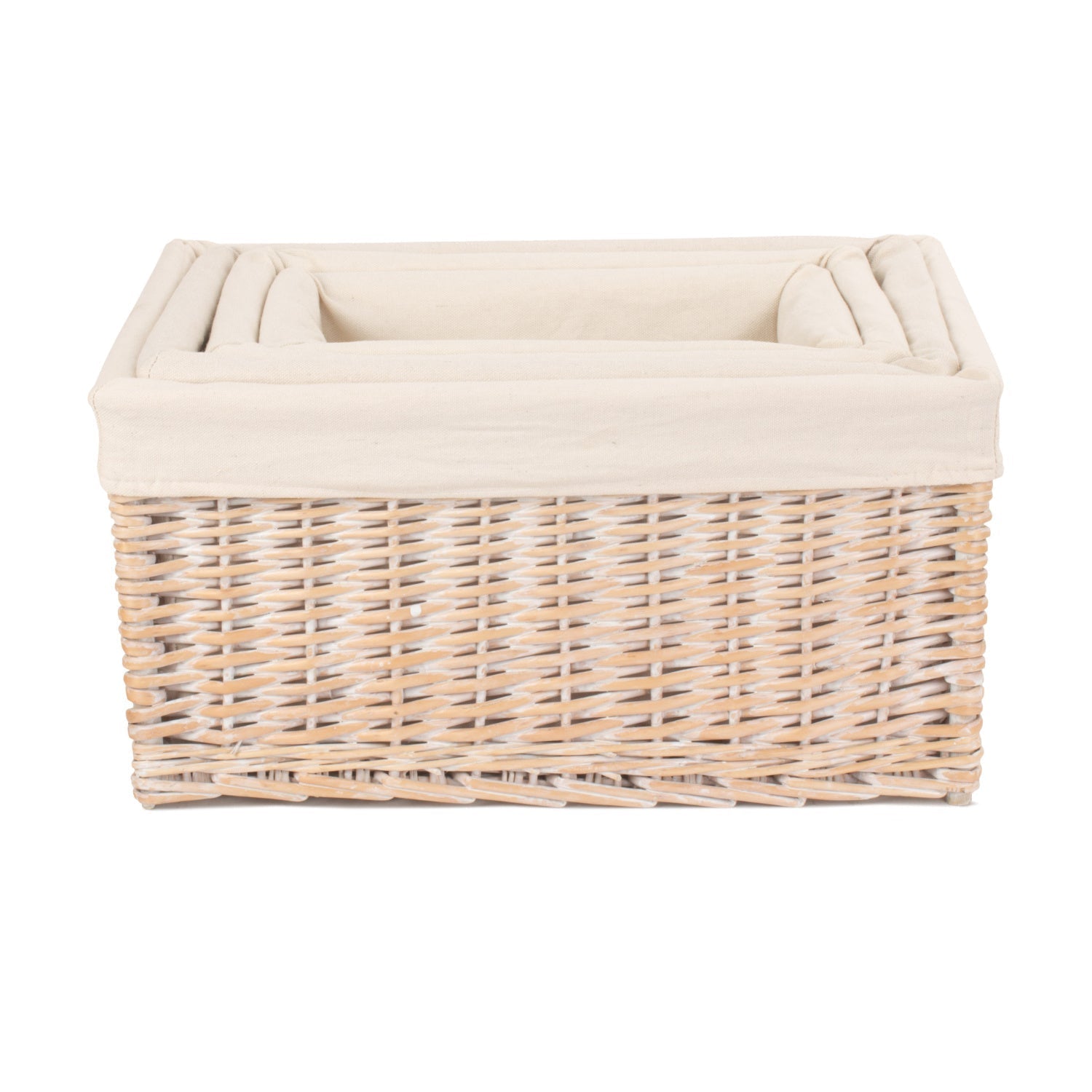 White Wash Willow Storage Basket with White Lining Set 4 - REGN