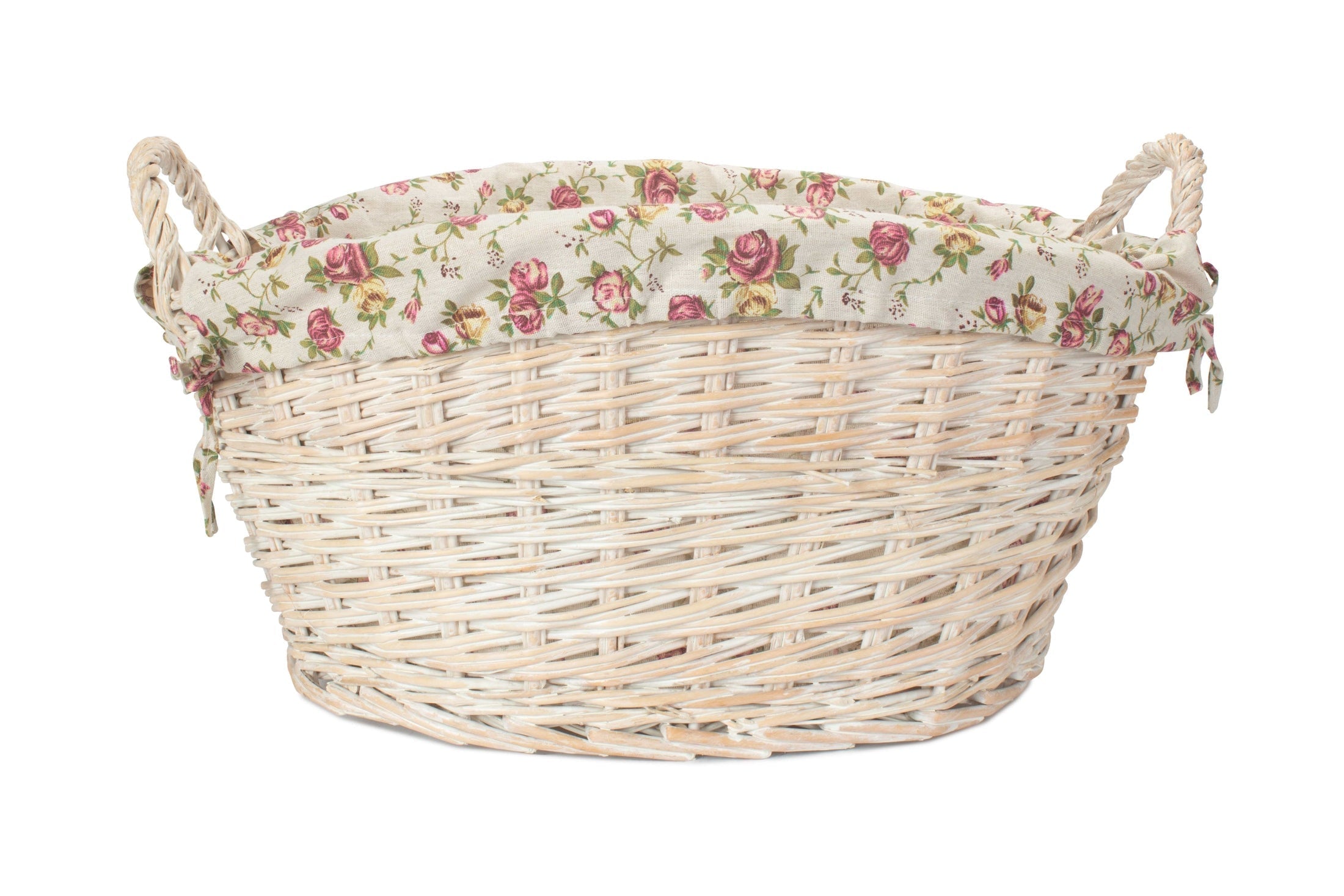 White Wash Willow Washing Basket with Garden Rose Lining - REGN
