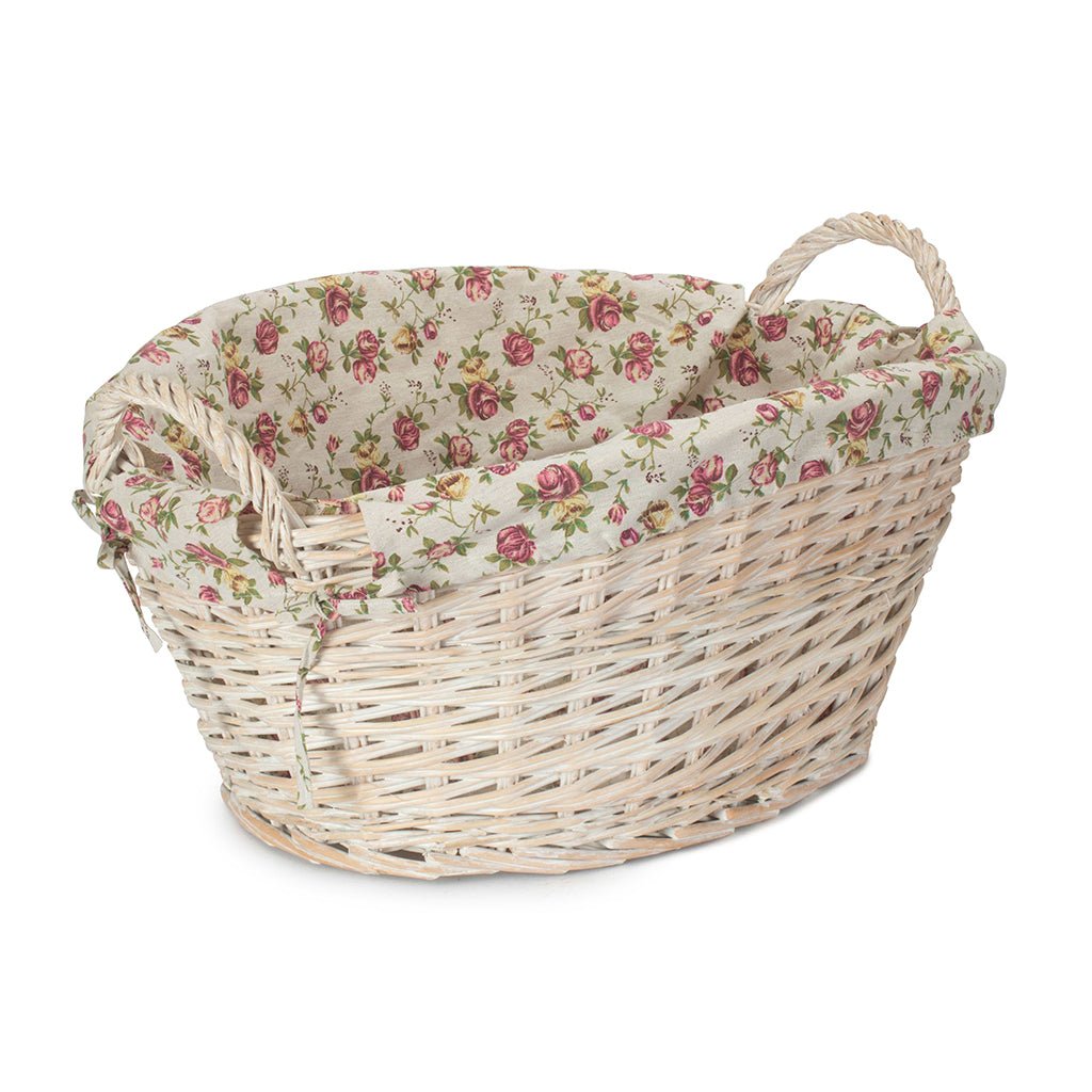 White Wash Willow Washing Basket with Garden Rose Lining - REGN