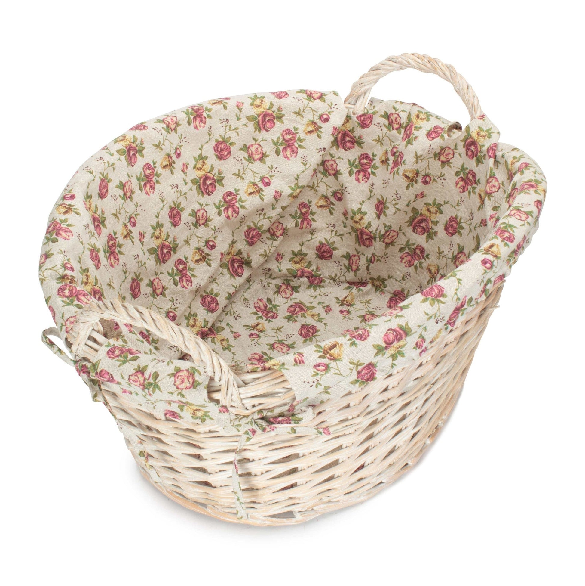 White Wash Willow Washing Basket with Garden Rose Lining - REGN