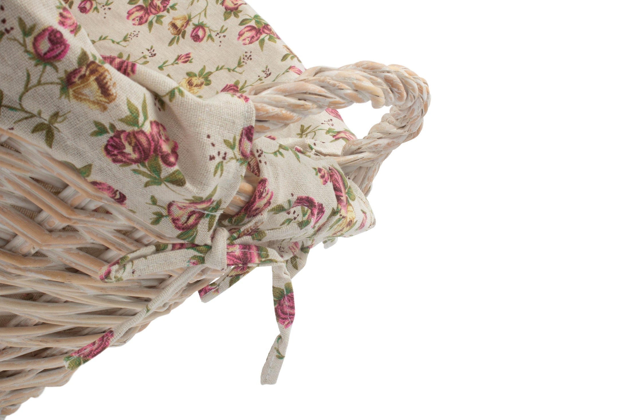 White Wash Willow Washing Basket with Garden Rose Lining - REGN