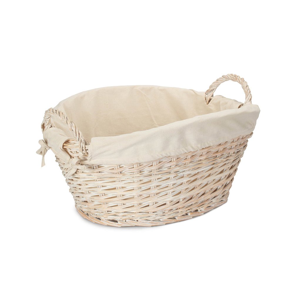 White Wash Willow Washing Basket with White Lining - REGN