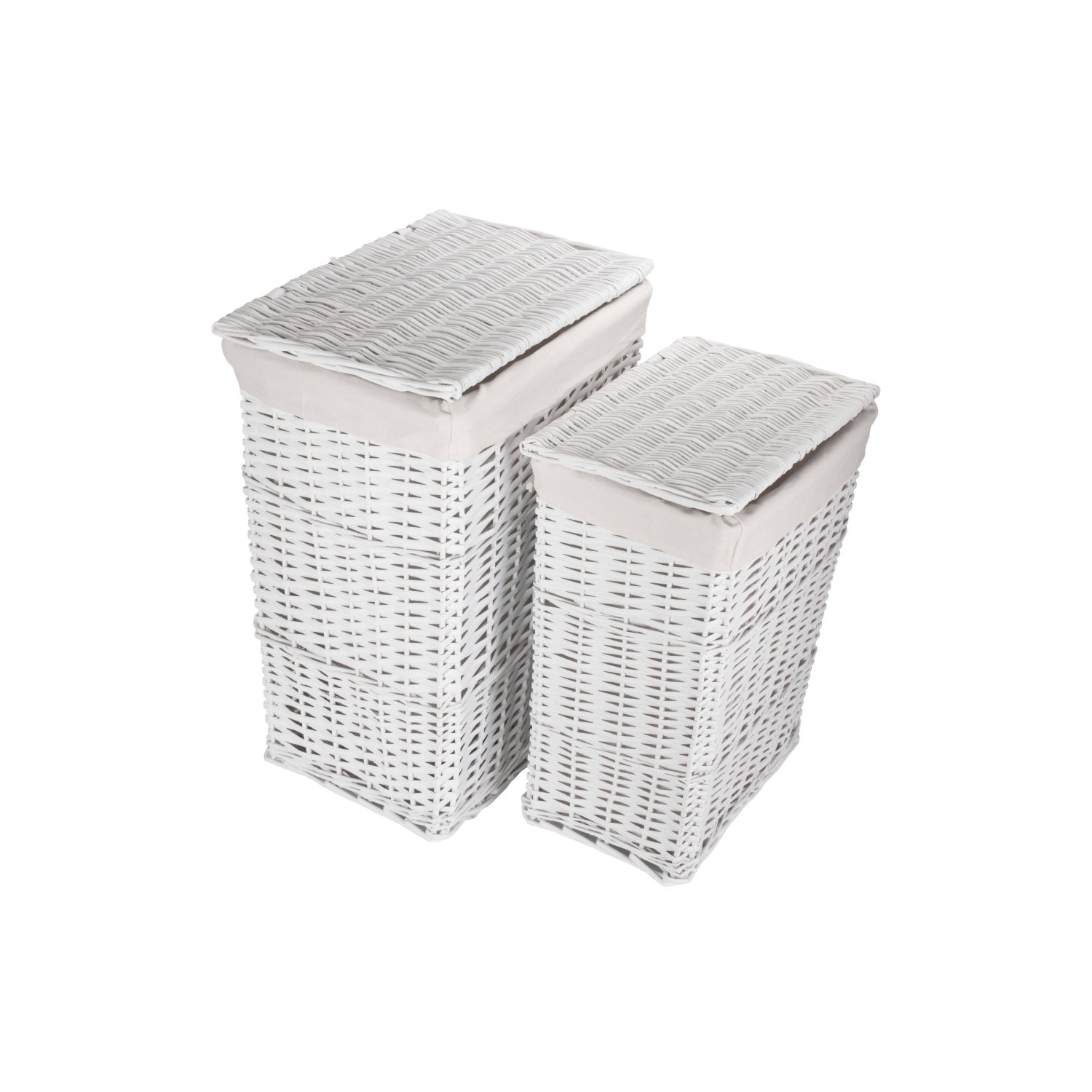 White Wicker Laundry Linen Hamper Basket Set 2 - REGN