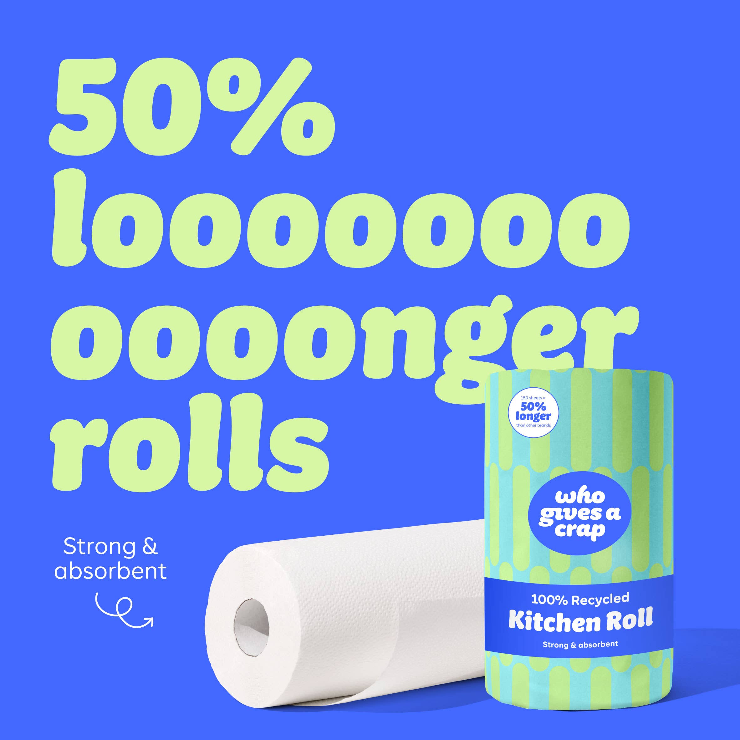 Who Gives A Crap Recycled Kitchen Roll | 100% Recycled Paper | Extra Long 150 - Sheet Roll - REGN