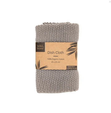Wild Stone 100% Organic Cotton Dishcloth - Eco Hand Knitted Cloths, Dove Grey - REGN