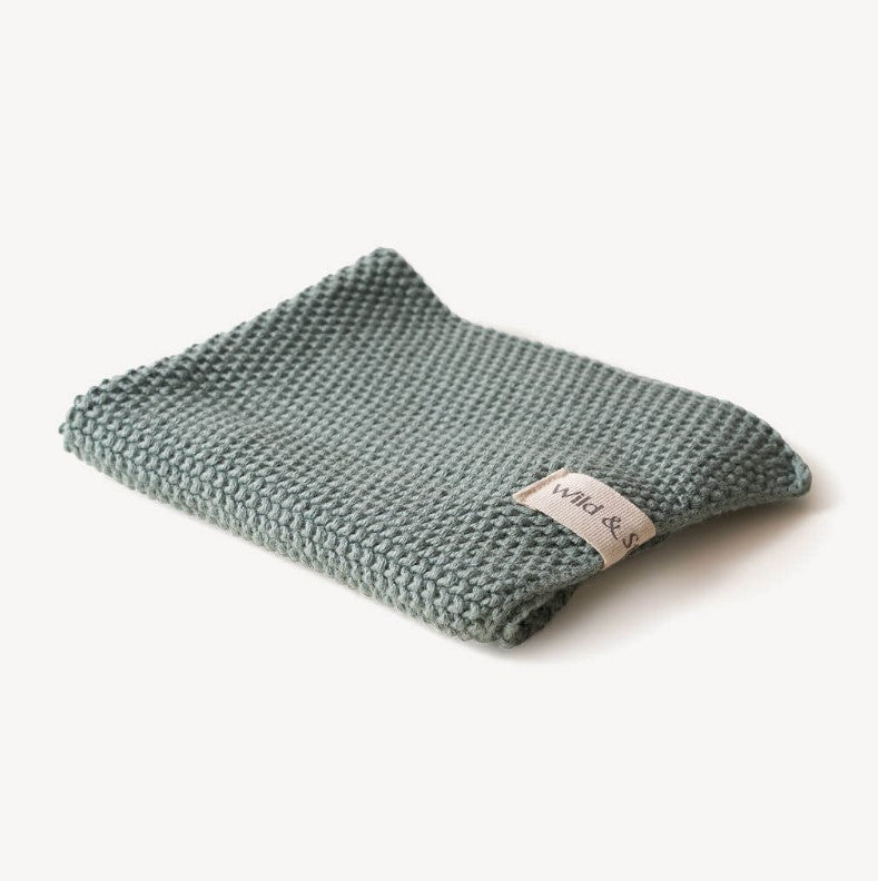 Wild Stone 100% Organic Cotton Dishcloth - Eco Hand Knitted Cloths, Moss Green - REGN