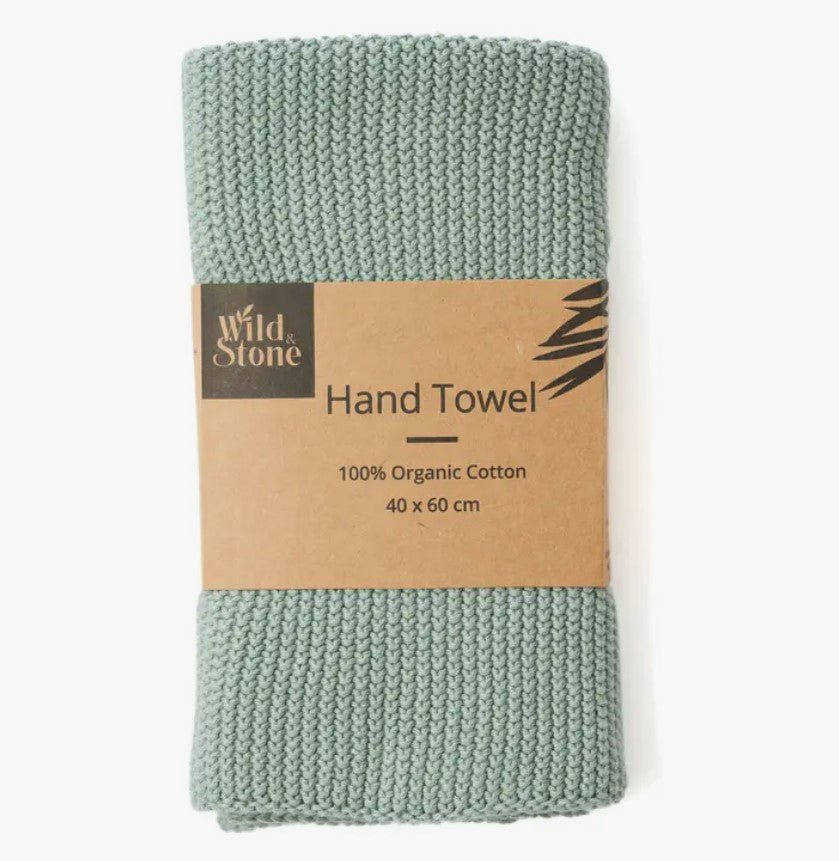 Wild Stone 100% Organic Cotton Hand Towel - Eco Hand Knitted Cloths, Moss Green - REGN