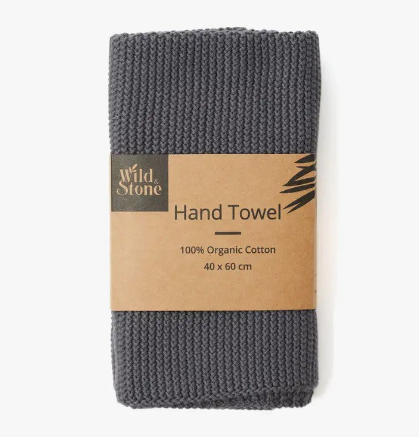 Wild Stone 100% Organic Cotton Hand Towel - Eco Hand Knitted Cloths, Slate Grey - REGN