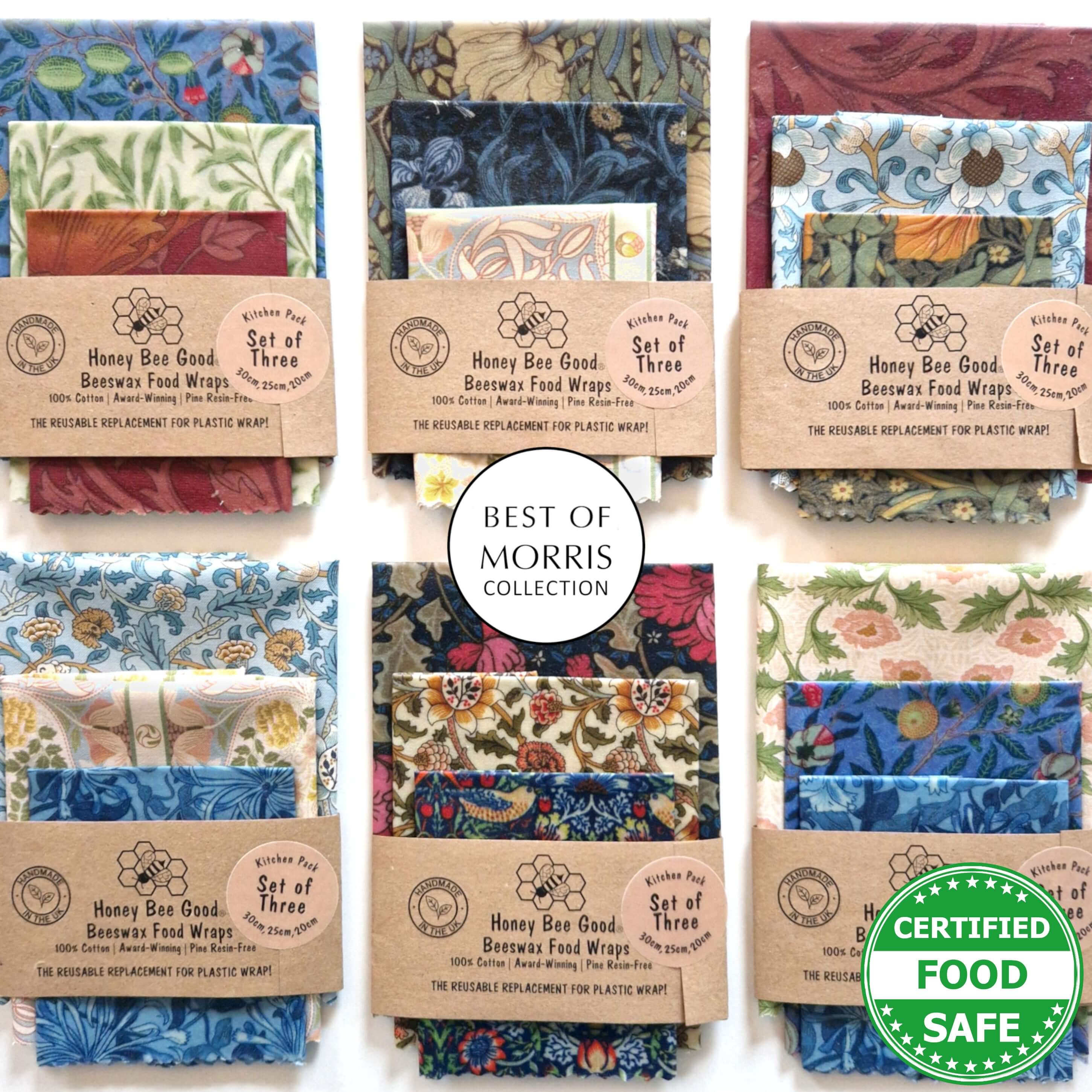 *William Morris Set of 3 Handmade Beeswax Wraps - REGN