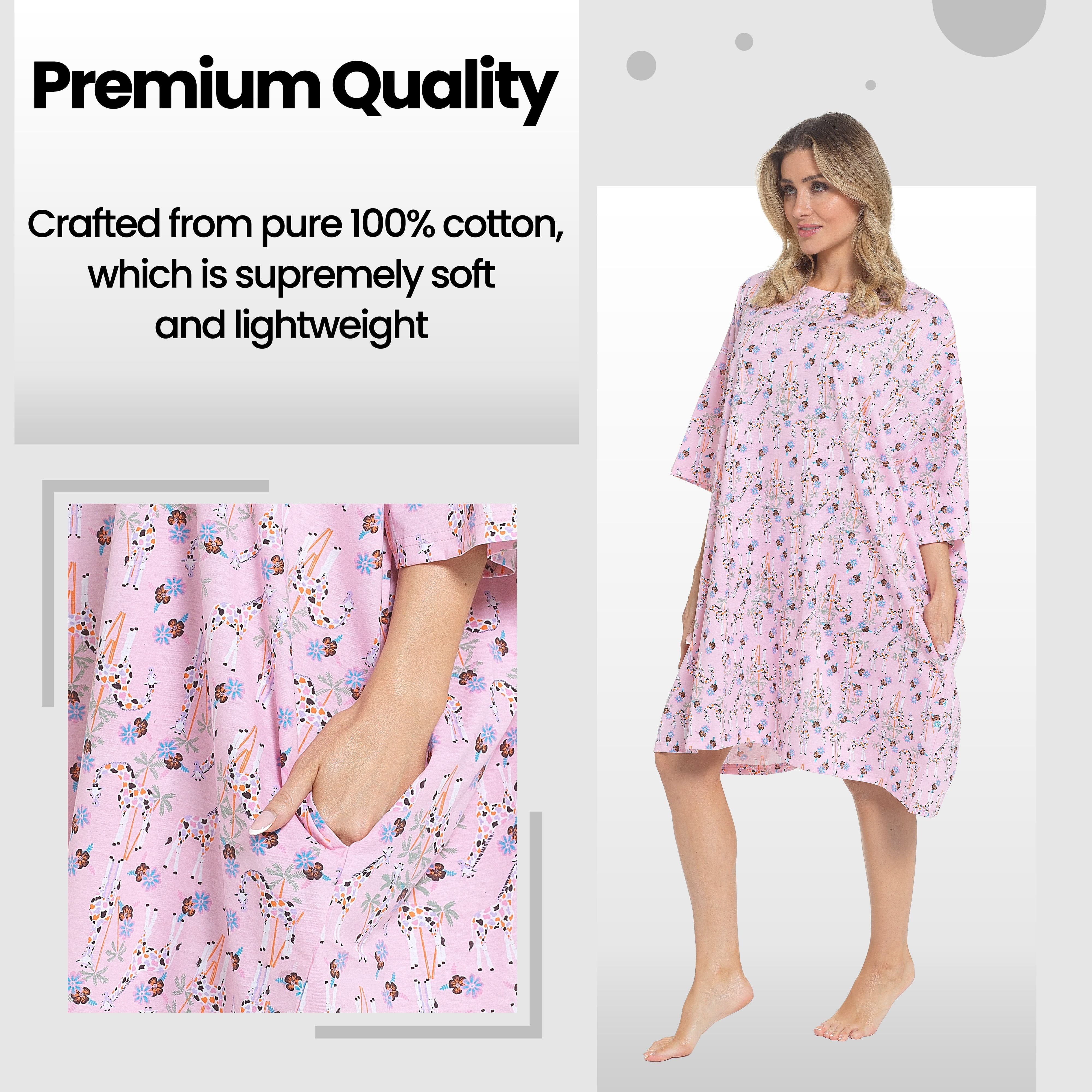 Daisy Dreamer Women Giraffe Print Nighty Dress Baggy Oversized 100% Cotton Short Sleeved