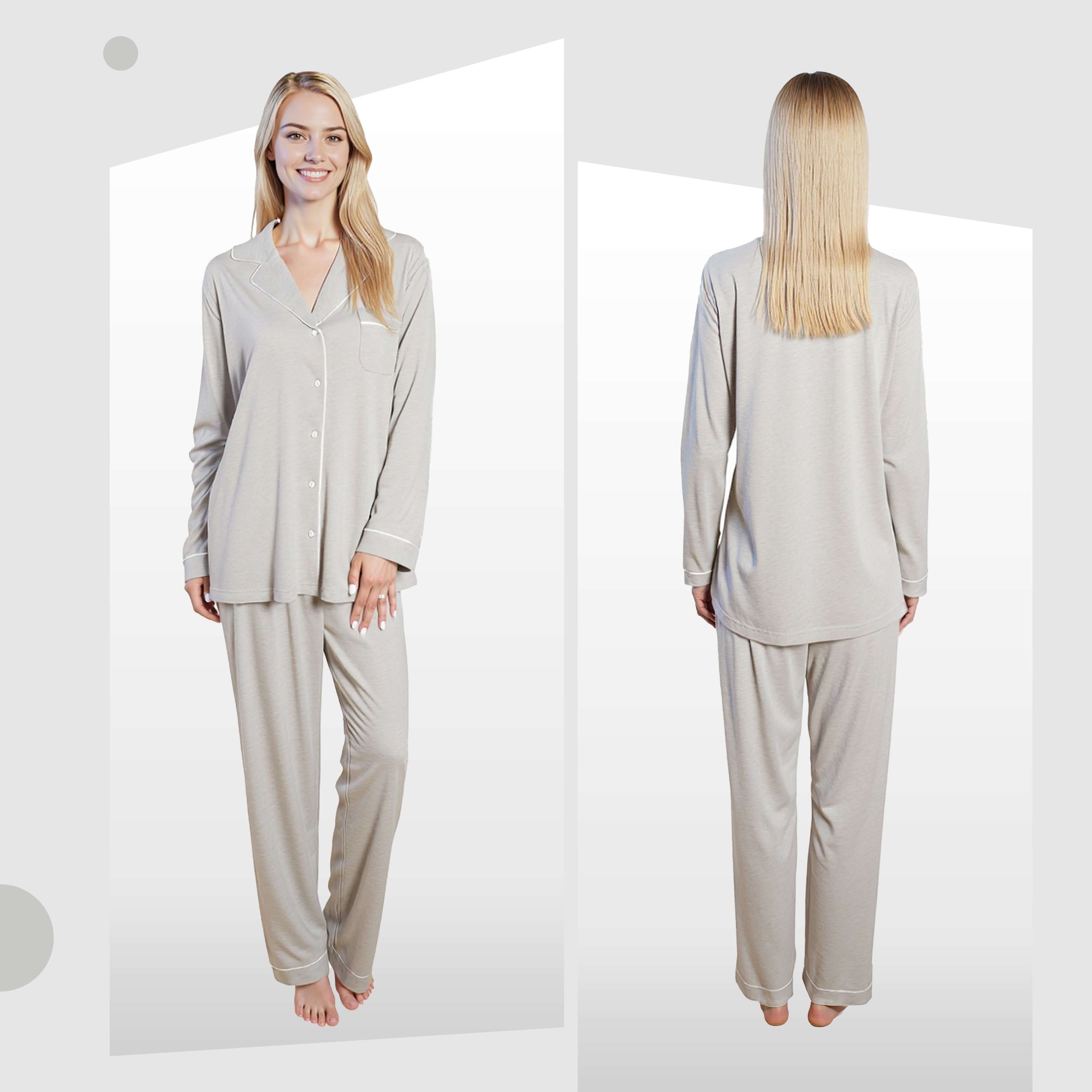 Daisy Dreamer Women's Grey Pyjama Set Soft Touch Long Sleeve Button Up Top and Bottoms