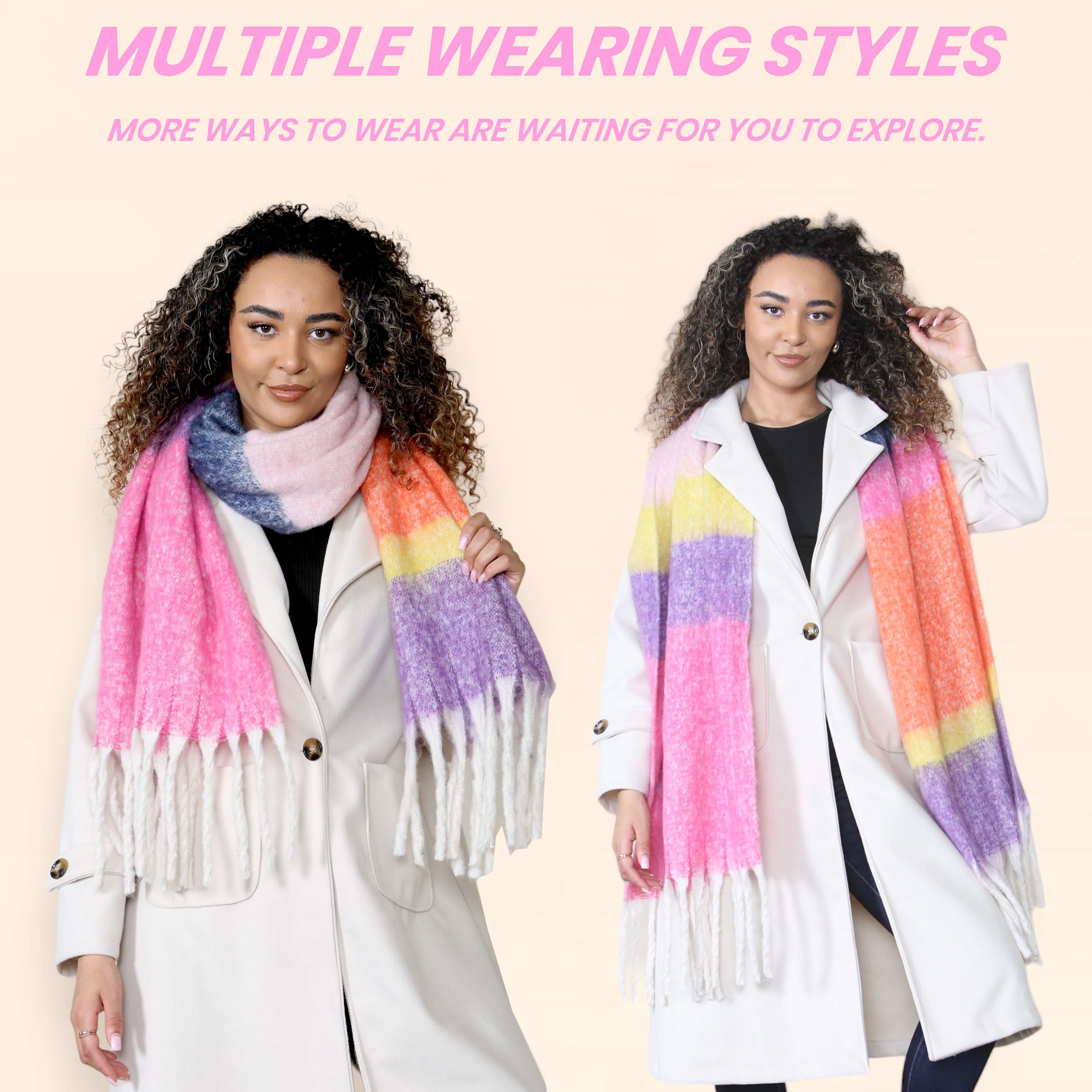 Daisy Dreamer Women’s Pink Purple Chunky Knit Blanket Scarf Long Winter Wrap Striped