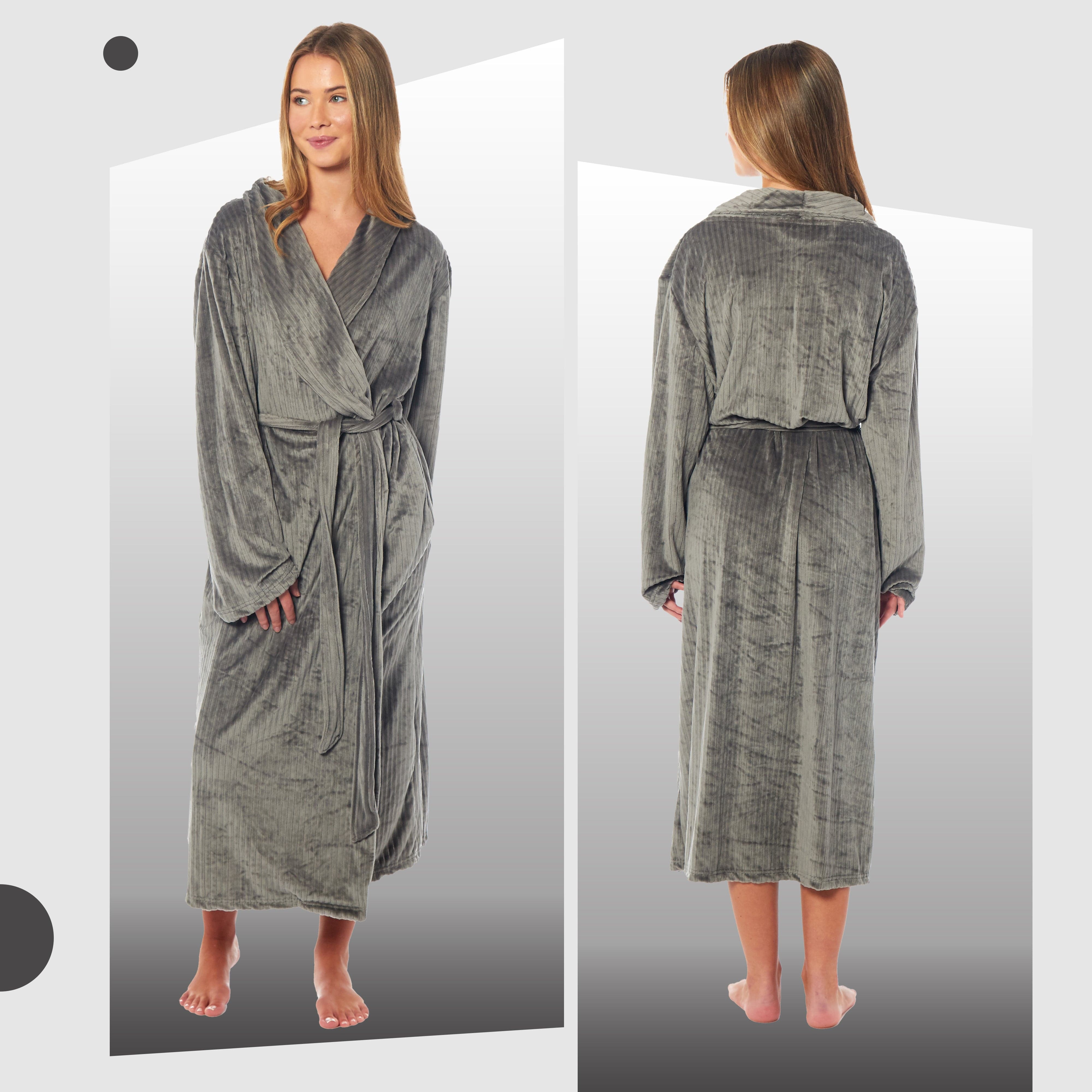 Daisy Dreamer Women's Stripe Jacquard Dressing Gown With Belt Pockets Shawl Collar