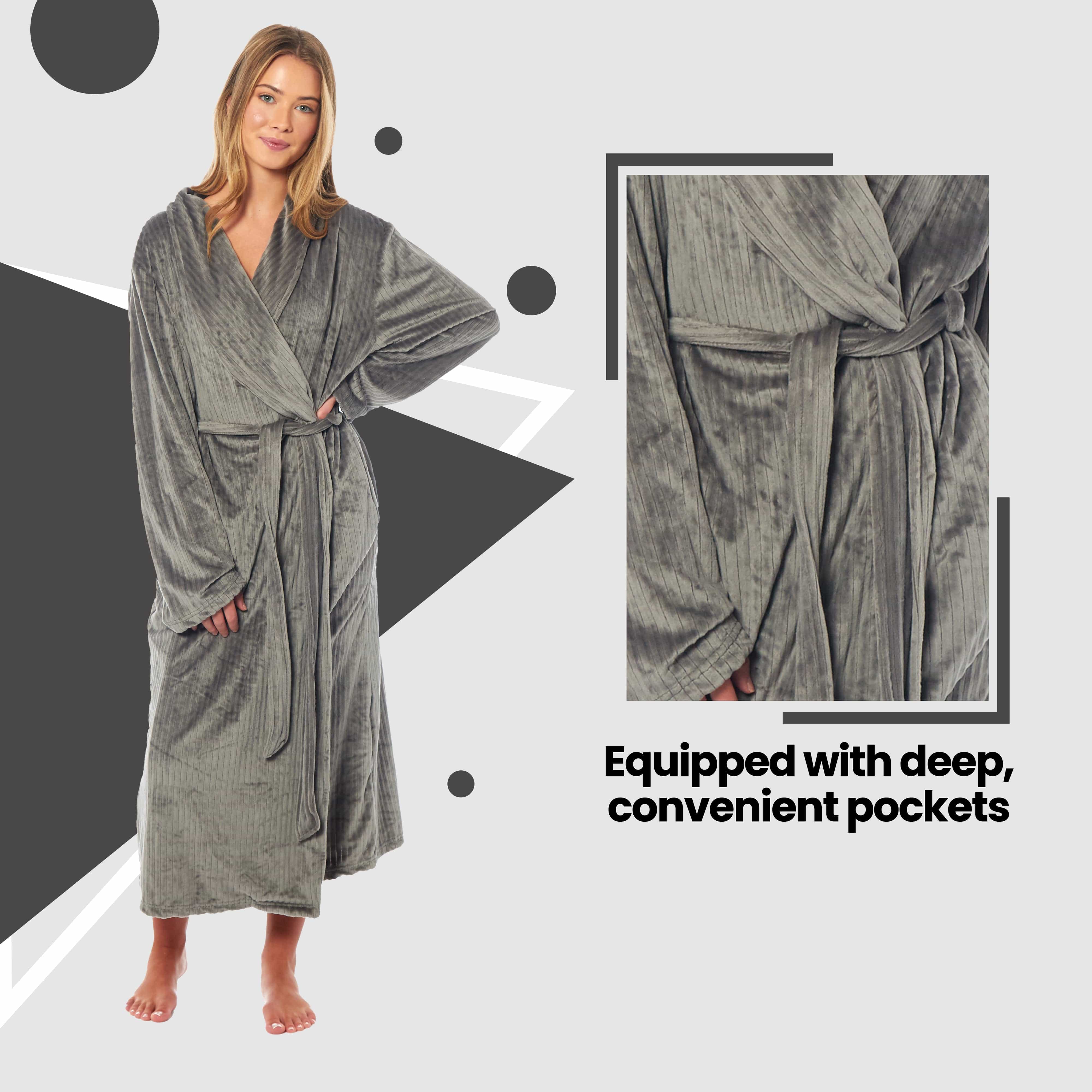 Daisy Dreamer Women's Stripe Jacquard Dressing Gown With Belt Pockets Shawl Collar