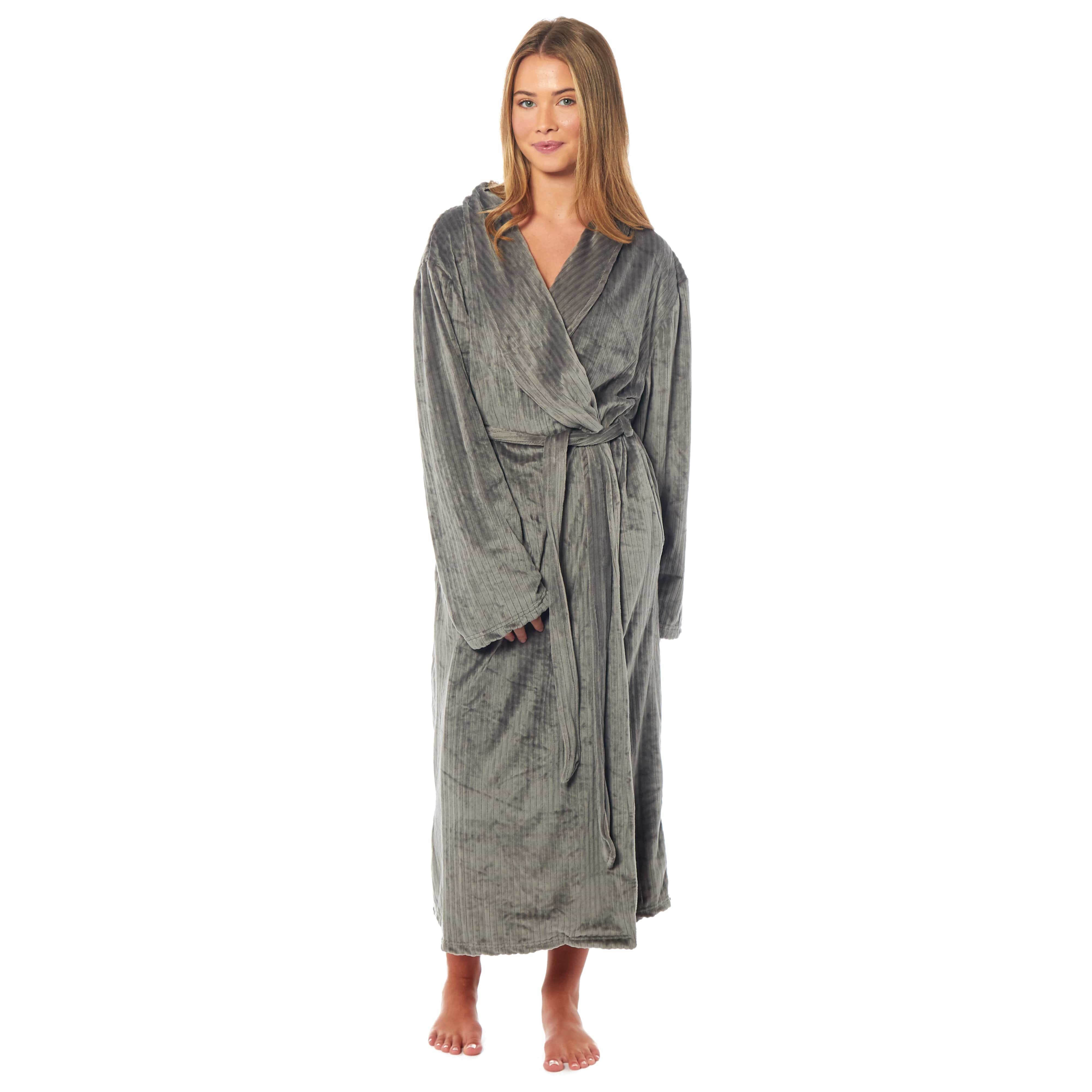 Daisy Dreamer Women's Stripe Jacquard Dressing Gown With Belt Pockets Shawl Collar
