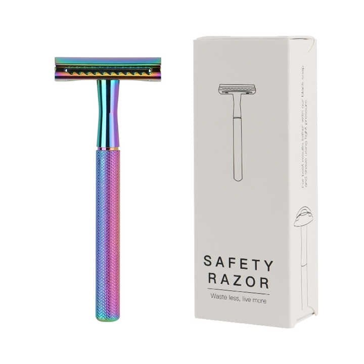 Women's Reusable Safety Razor With 5 Blades - Premium Eco Single Blade Razor, Rainbow - REGN
