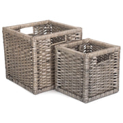 Wooden Framed Split Willow Storage Basket Set 2 - REGN
