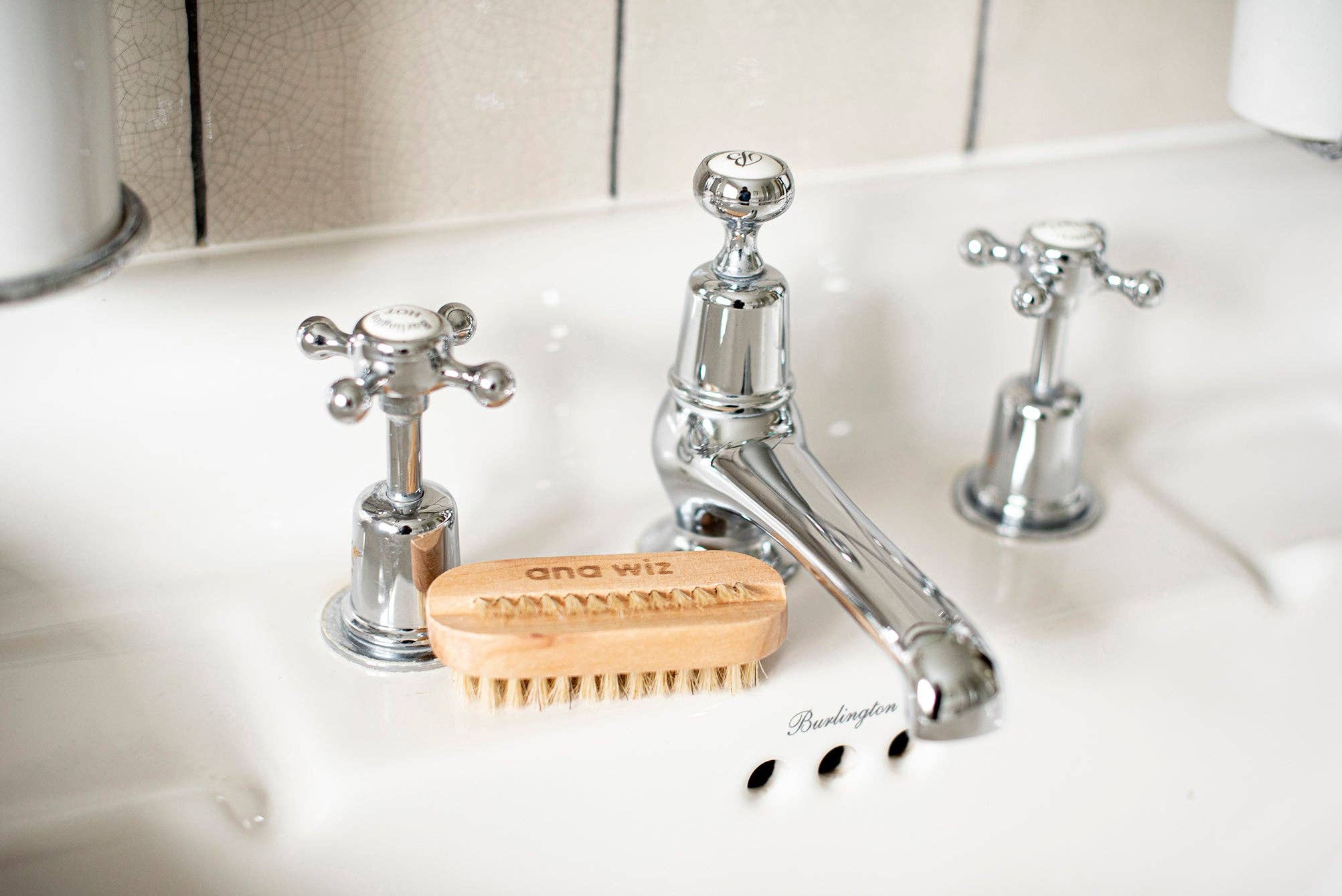 Wooden Nail Brush with Natural Bristles – Double - Sided Lotus Wood Design - REGN